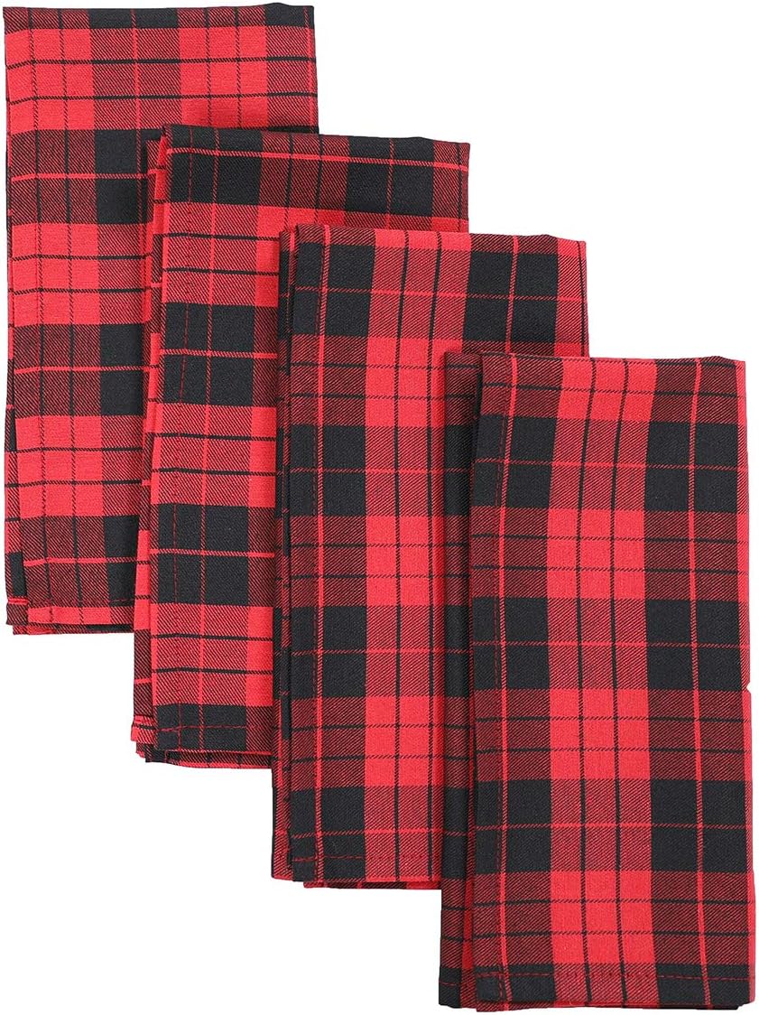 Manor Luxe Holiday Plaid Napkins, 20"x20", Red/Black