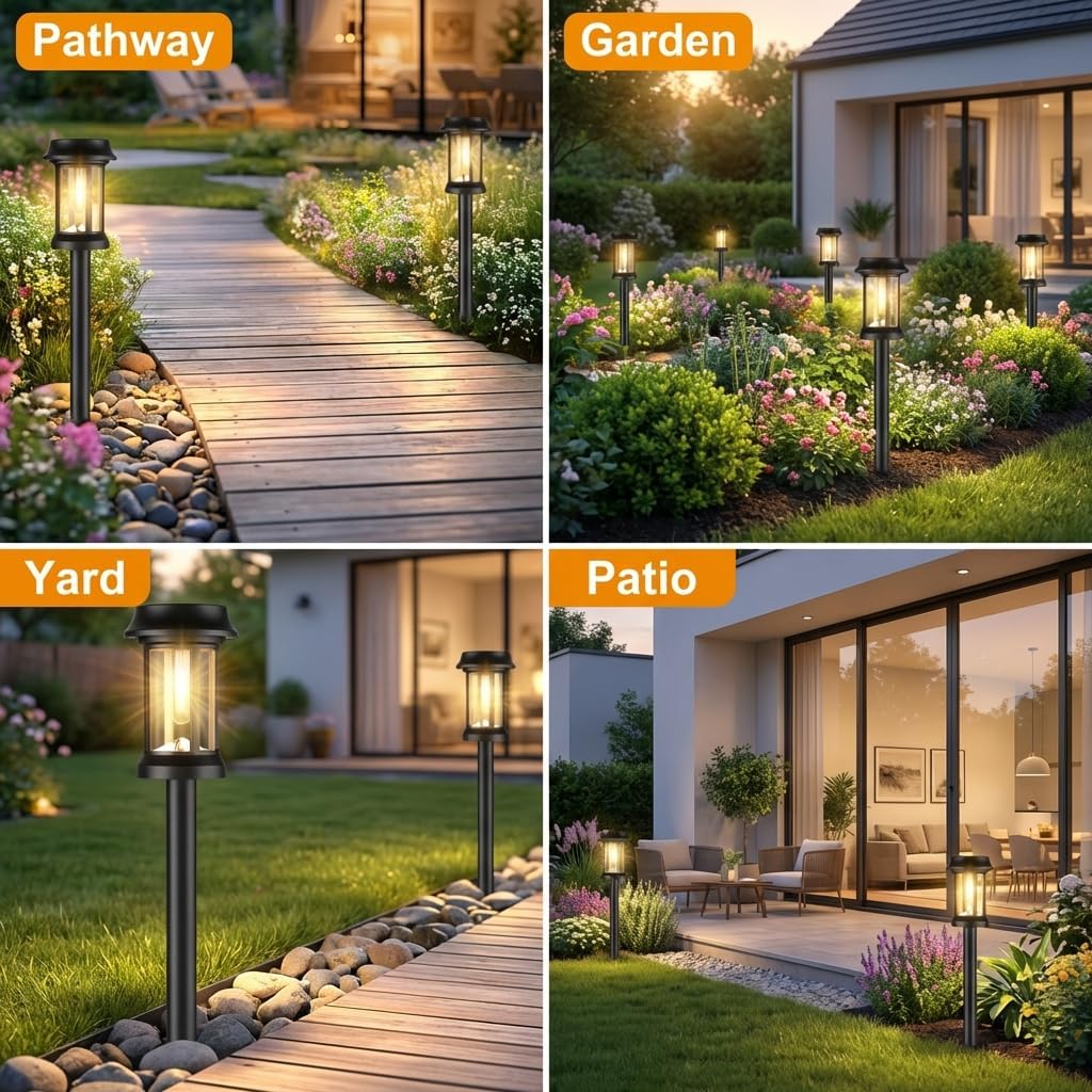 Eyrosa Solar Pathway Lights, 8 Pack Glass Solar Lights Outdoor, Solar Stake Lights Landscape Lighting for Outside Path Walkway Driveway Sidewalk Lawn Yard Garden Decor