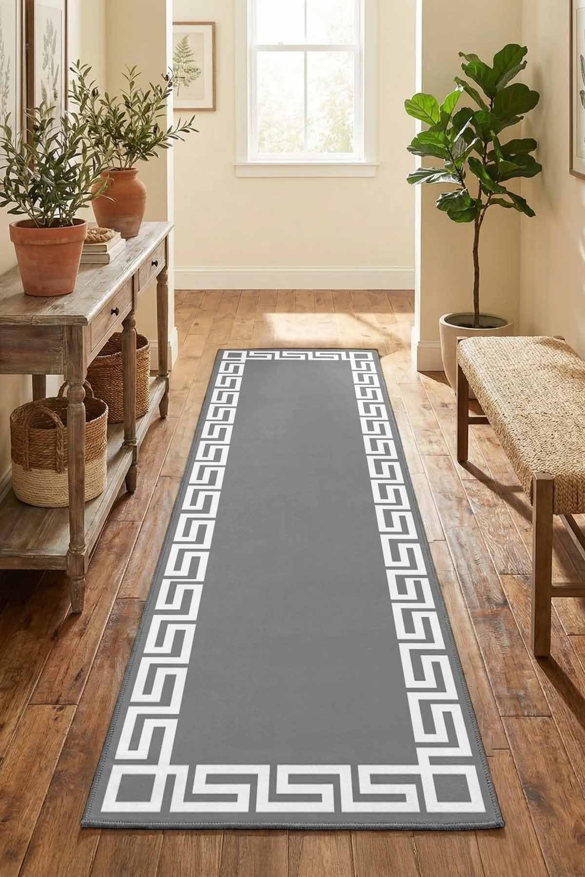 Monnhein Beyaz Gri Yolluk Versus-5 - Yıkanabilir, Kaymaz Taban, Dijital Baskılı, Leke Tutmaz, İnce Hav, Modern Koridor, Mutfak, Antre ve Salon için Dekoratif Yolluk