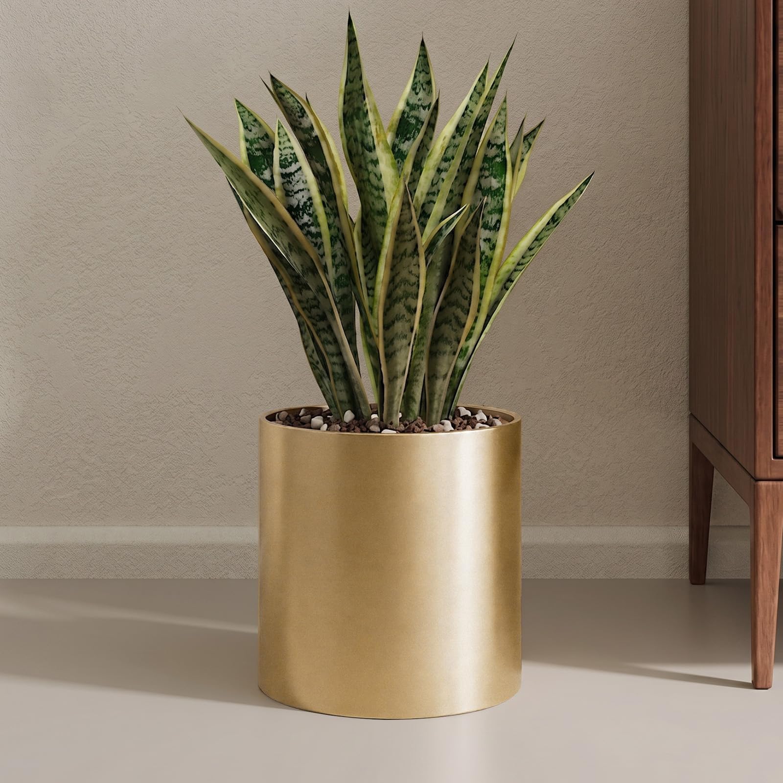 Złote metalowe doniczki z otworami drenażowymi, 18 cm, okrągłe doniczki do wnętrz i na zewnątrz do monstery, sukulentów, kwiatów, dekoracyjne doniczki do salonu, sypialni