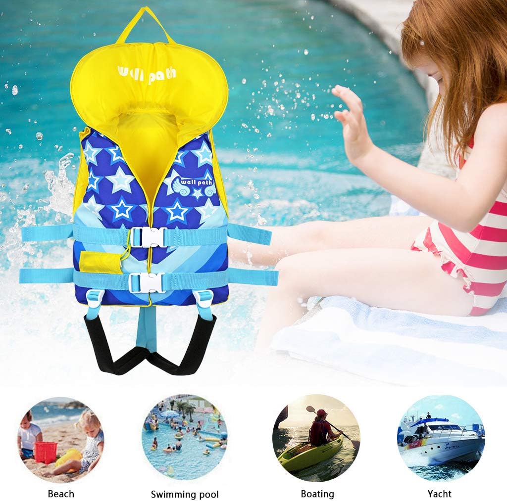 Kids Swim Vest Life Jackets for 24-77 lbs,Child Swim Flotation Learn to Swim, Head Protection Buoyancy Life Vest with Emergency Whistle & Adjustable Safety Strap : Sports & Outdoors
