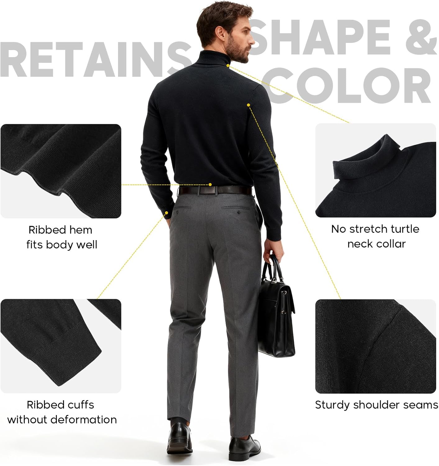 VPG Mens Turtleneck Long Sleeve Shirts, Long Sleeve Regular Fit Knit Turtle Neck Pullover Sweaters - Image 4