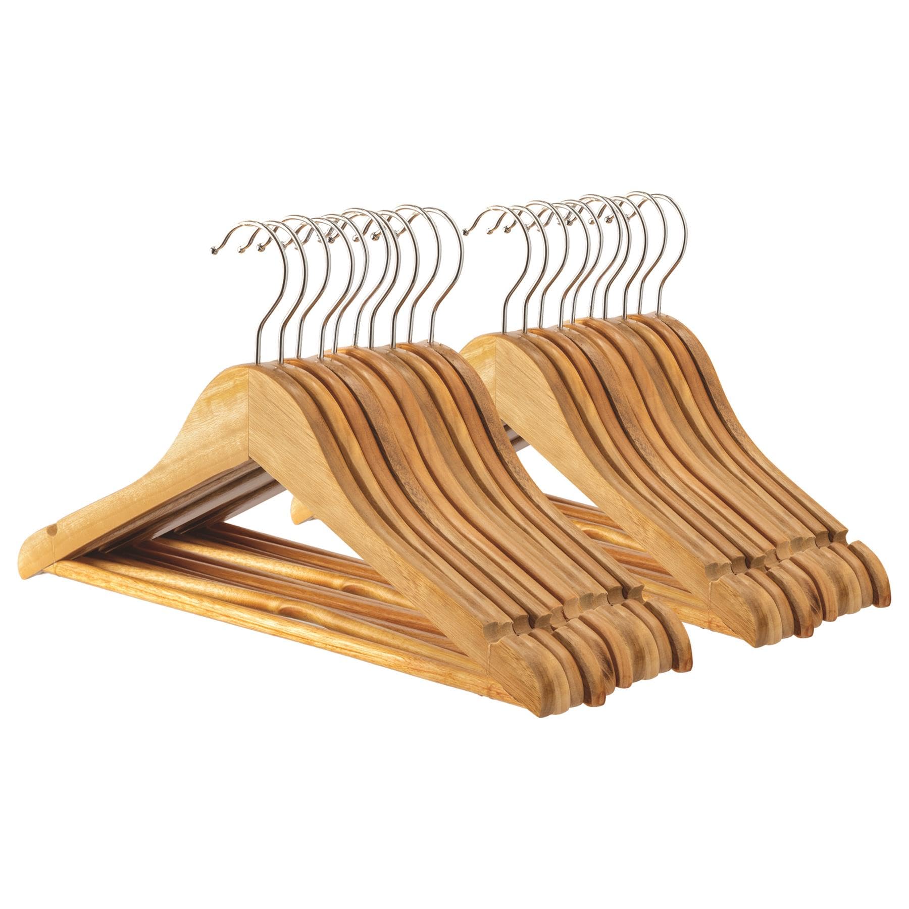 Harbour Housewares Brown Wooden Coat Hangers - 20X Clothes Hangers With Round Trouser Bar And Non Slip Shoulder Notches Kids Wooden Hangers For Jacket, Suit, Jumper, Dress Wardrobe Storage