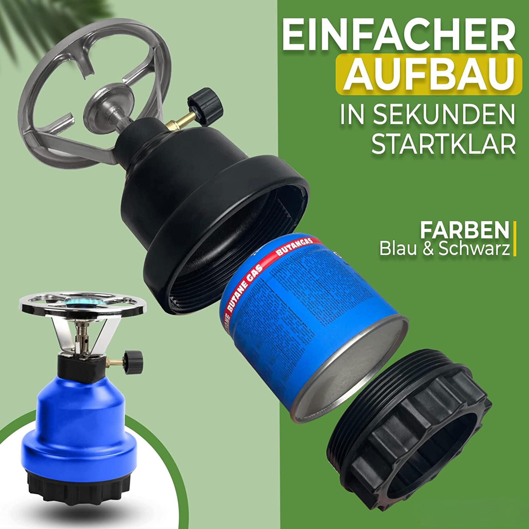 Magnum® Campingkocher inkl. 4 Gaskartuschen [Testnote: Sehr gut] Gaskocher schwarz - Camping Gaskocher stufenlos regulierbar - Gaskocher Camping (4 Kartuschen)