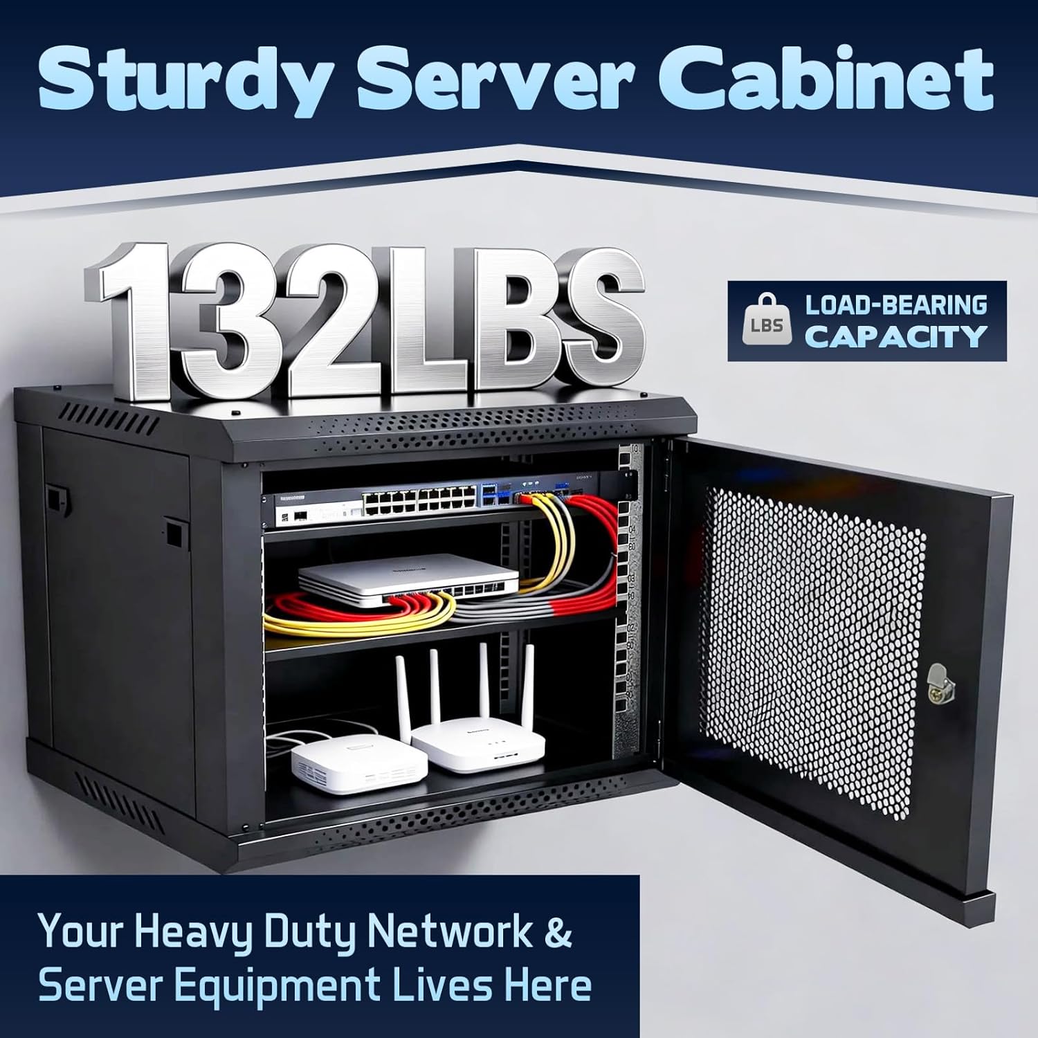 6U Wall Mount Server Cabinet - Heavy Duty Network Rack Enclosure with Cooling Fan, Locking Vented Door & Removable Side Panels, 17.7 Inch Deep, for IT/AV Equipment