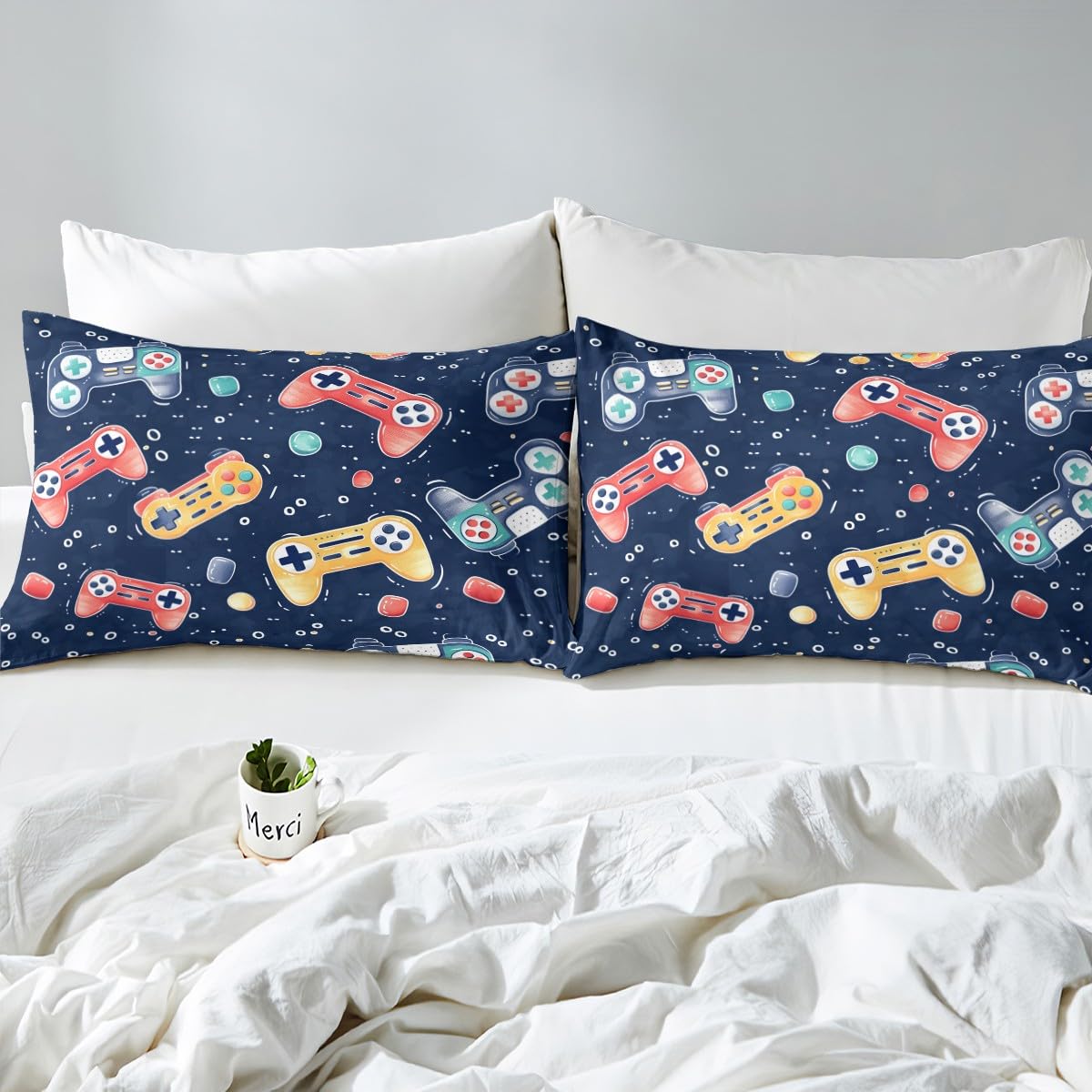 Loussiesd Gamer Bedding Set Single Size Kids Game Controller Comforter Cover Set for Boys Teens Gaming Duvet Cover Yellow Red Bedspread Cover Room Decor Quilt Cover - Image 4