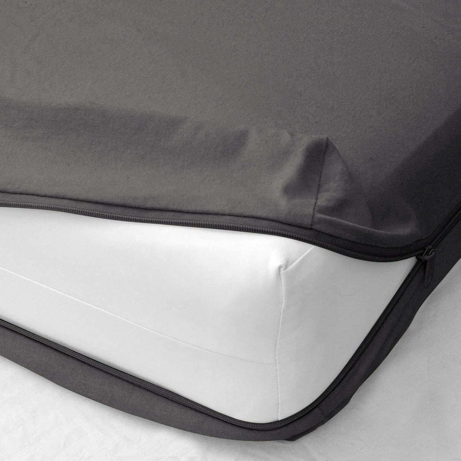 Futon Covers 100% Egyptian Cotton Slipcovers - Foldable Armless Sofa Cover - Full XL (54"x 80"), 12 in Drop Mattress Cover for Sofa Bed - Zipper Closure Couch, Dark Grey