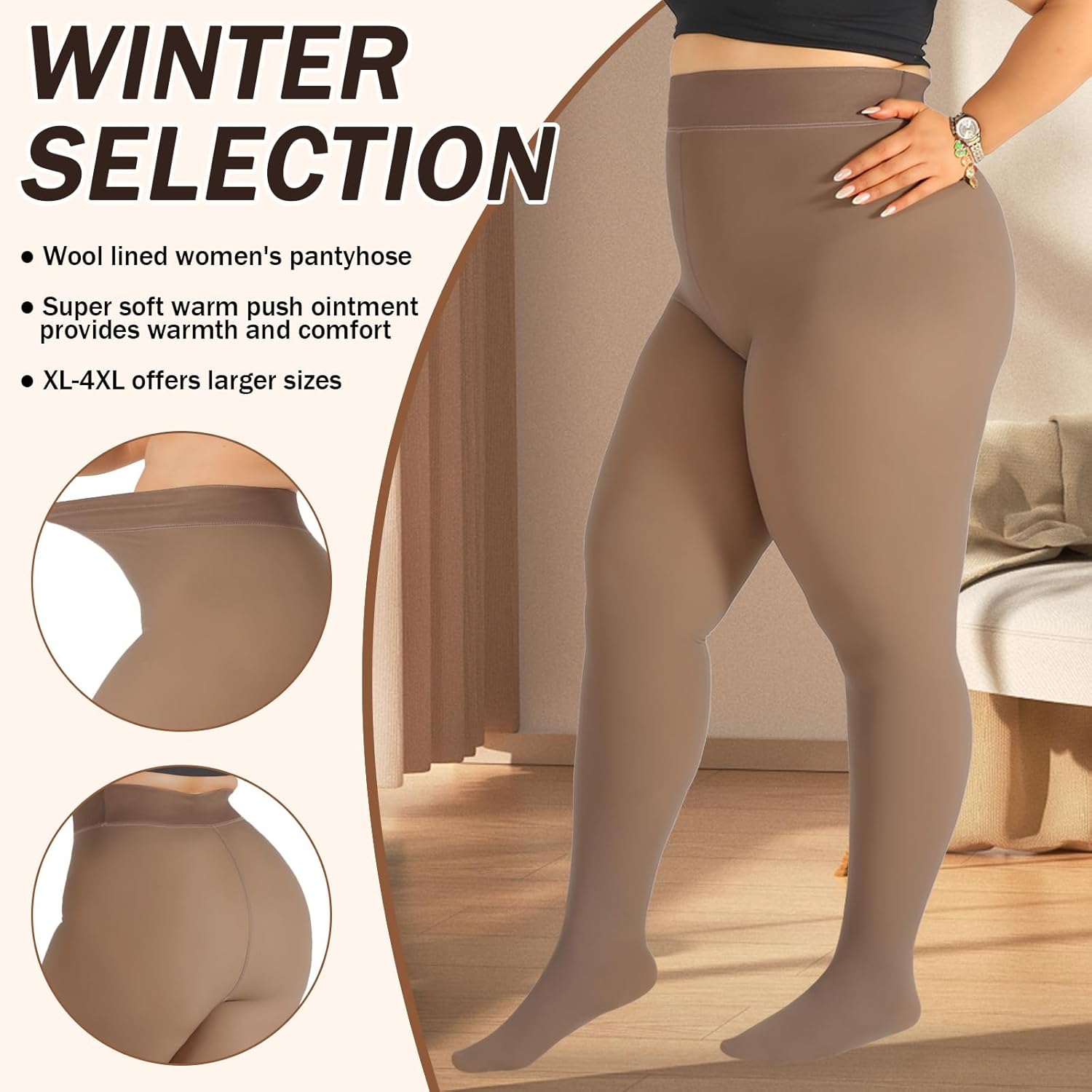DancMolly Plus Size Fleece Lined Tights Women Skin Color Warm Thermal Winter High Waist Leggings with Fuzzy Lining - Image 5