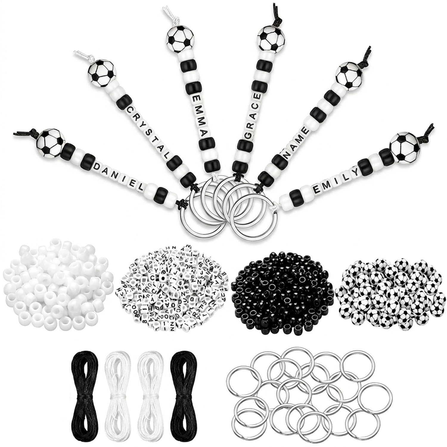 564-Piece Football-Themed Keyring Making Kit, 556 Pcs Keyring Making Supplies Set with Letter Beads, Football Keyring Accessories, DIY Key Chain Making Kits for Kids, Phone Charm Making Kit, Boys Gift