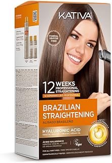 KATIVA Brazilian Keratin Treatment Kit: Formaldehyde-Free At-Home Hair Straightening with Hyaluronic Acid, 12 Weeks Frizz Control for Curly Wavy Frizzy Hair