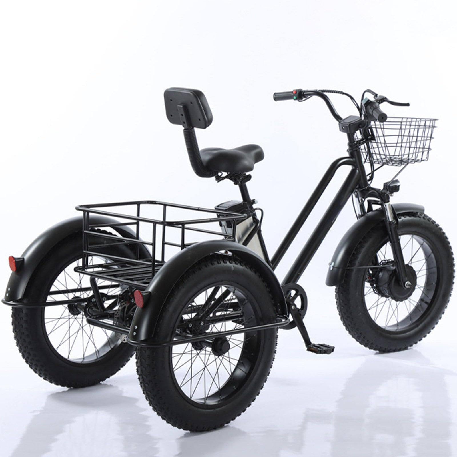 Vélo cargo électrique à pneus larges de 20 pouces, tricycle électrique pour adultes - Charge maximale de 200 kg, batterie amovible 48 V/12 Ah - Autonomie de 35 km, idéal pour les trajets domicile-tr