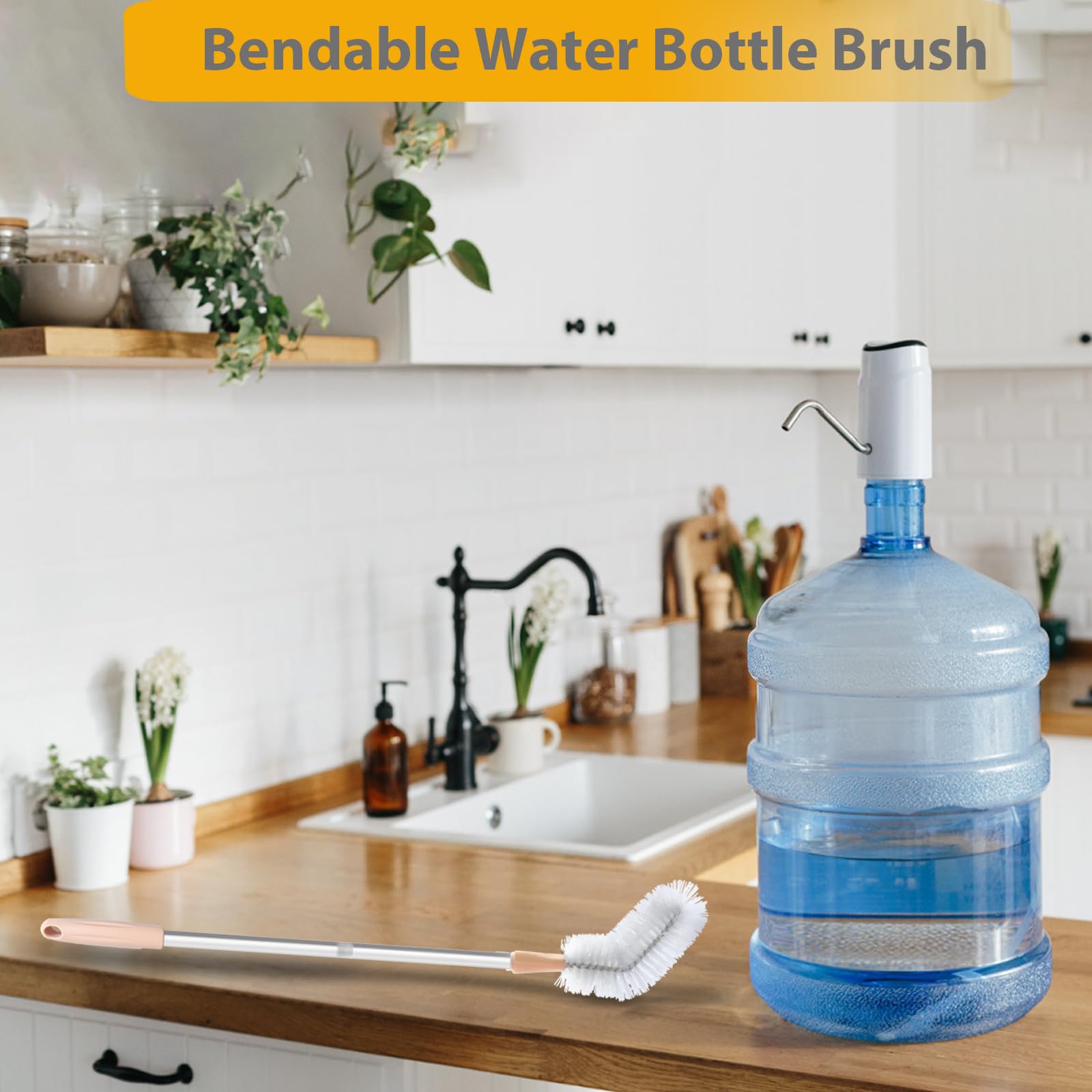 Reinigungsbürste für Wasserflaschen, 2 Stück, 71,1 cm, biegbare Wasserflaschenbürste, lange Nylonborsten mit Edelstahlgriff für 1,9 l und 1,8 l Wassereimer