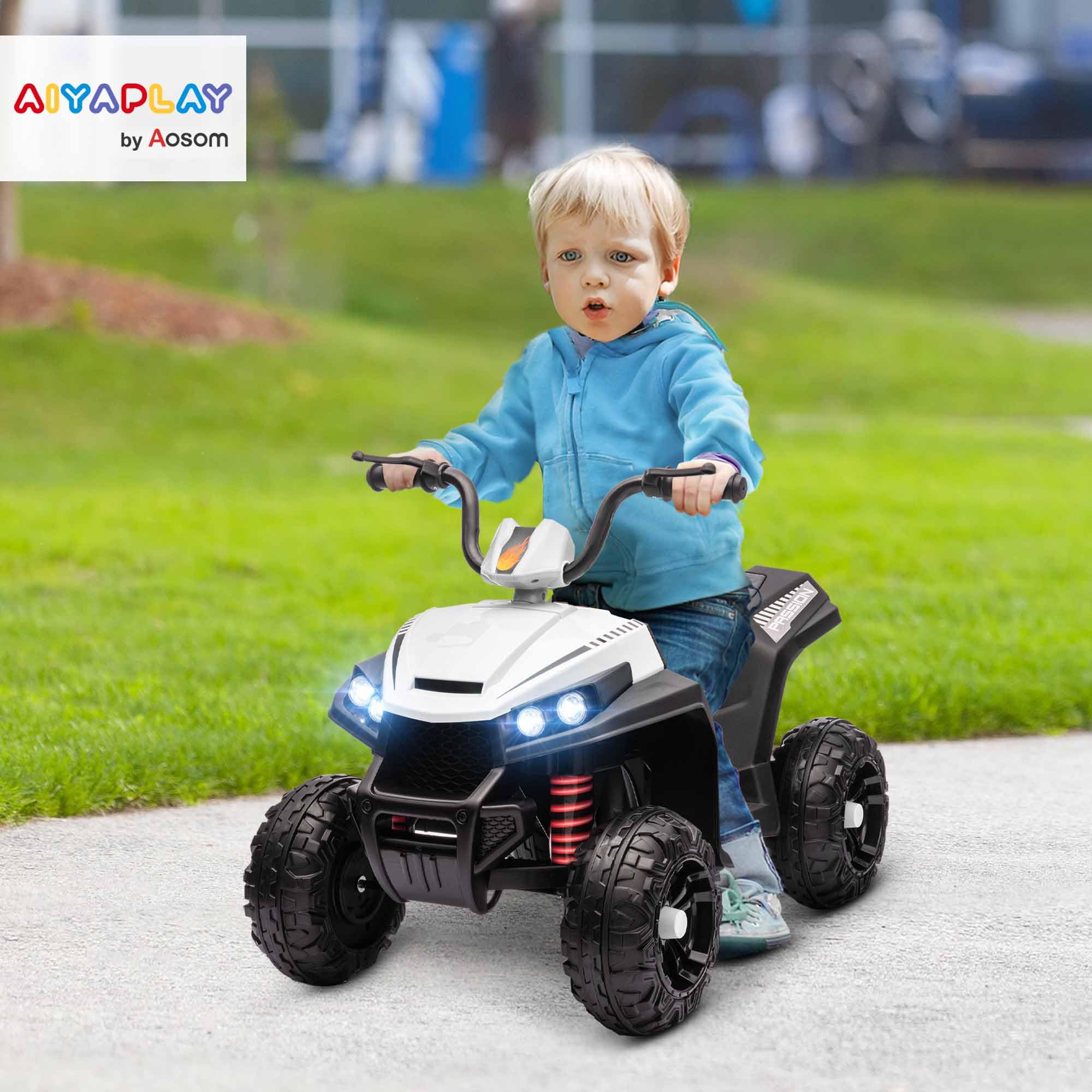 AIYAPLAY Quad Elettrico per Bambini 12V, Auto Elettrica per Bambini con 2 Motori, 5 km/h, Sospensioni, Fari LED, MP3, per 37-60 Mesi, Interno ed Esterno, Bianco