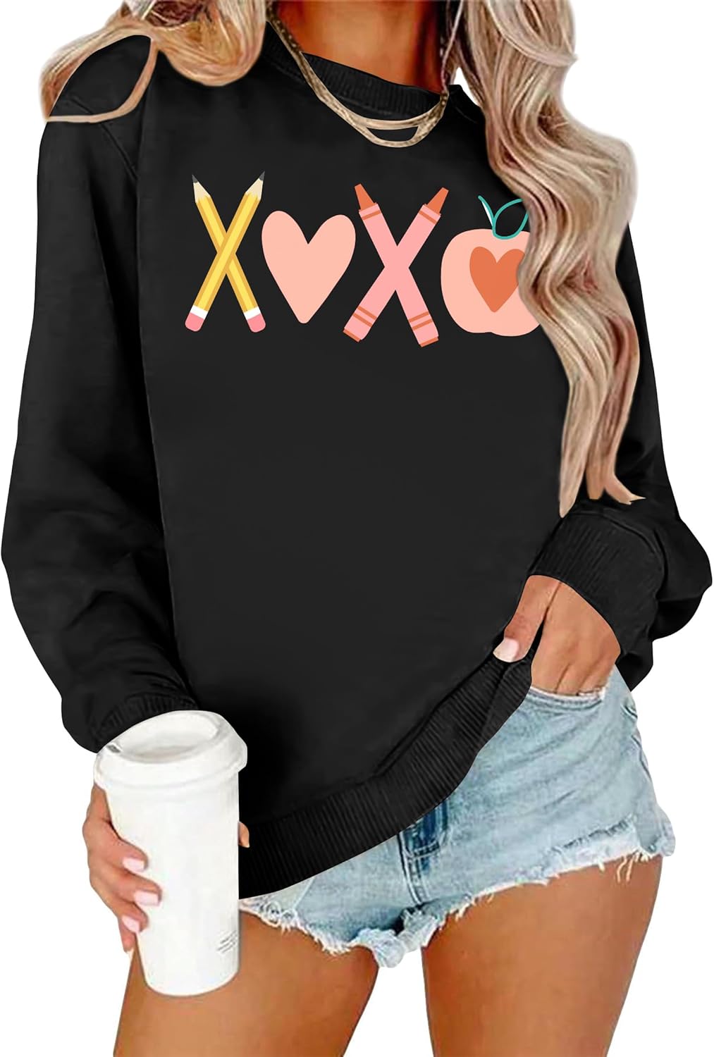 Women Teacher Valentines Sweatshirt: Teacher Sweatshirt Valentine Teach Long Sleeve Pullover Tops - Image 2