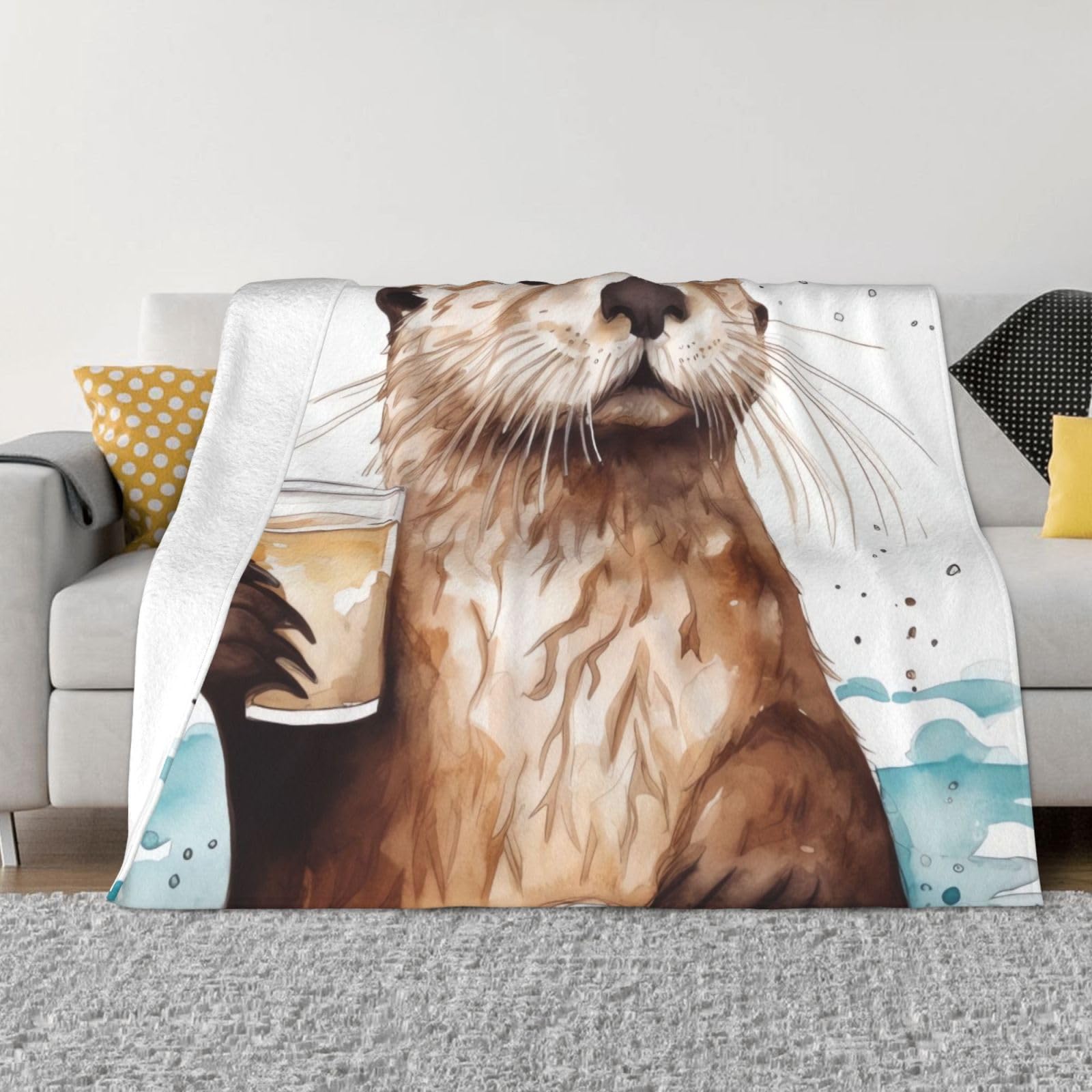 FodPand Sea Otter Fleece Blanket 60"x50" Lightweight Warm Throw Blanket for Bed Couch Cozy Air Conditioning Quilt All Seasons Decorative Fuzzy Blankets Gifts for Women Men