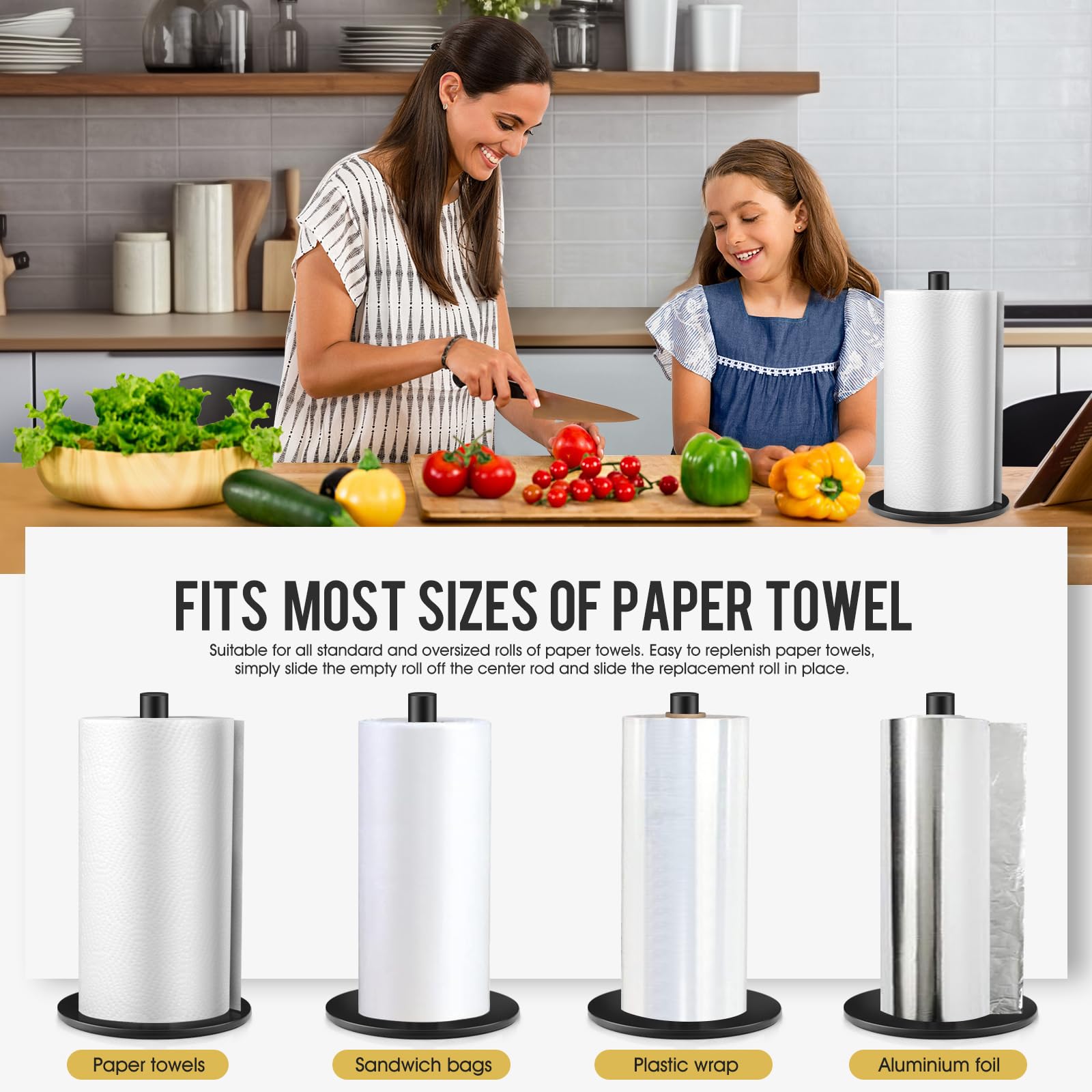 Snapklik.com : Black Paper Towel Holder, Countertop Paper Towels Holder