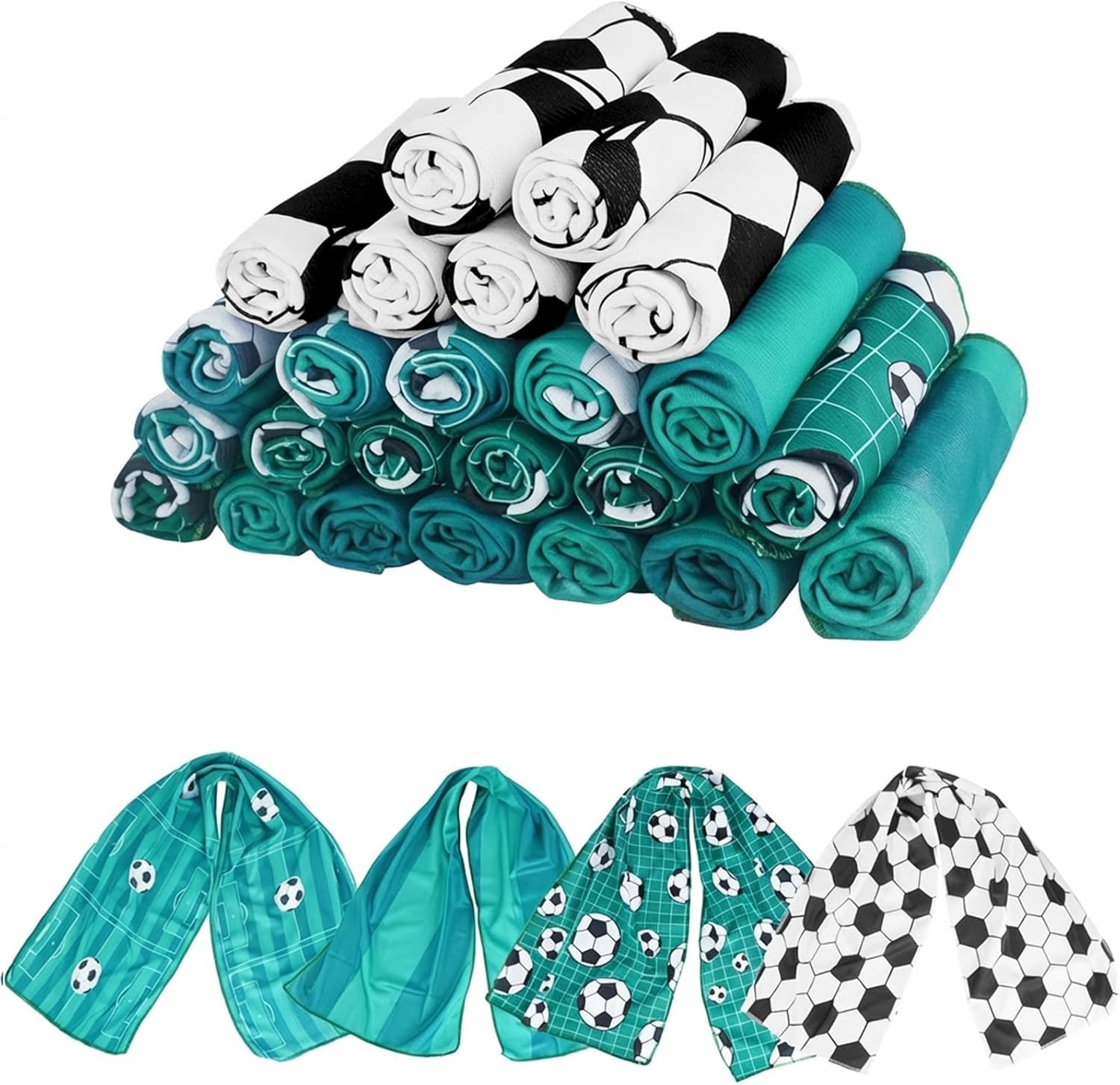 28 Pcs Soccer Cooling Towel Microfiber Fast Drying Team Gifts 40 x 12 Inch Breathable Sport Cooling Towel for Athletes Camping Running Yoga Gym(Soccer)