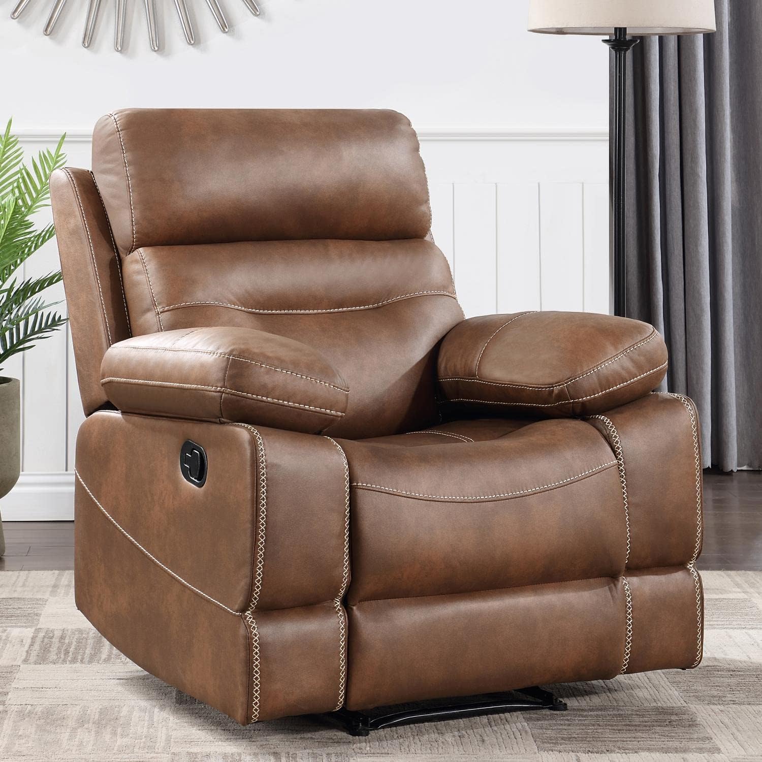 Steve Silver Co Rudger Manual Recliner, Living Room Furniture Chair, Home Office, Home Theater Seating, Chestnut Brown Microsuede Cover, 37.5" D x 35.5" W x 41.75" H, Brown