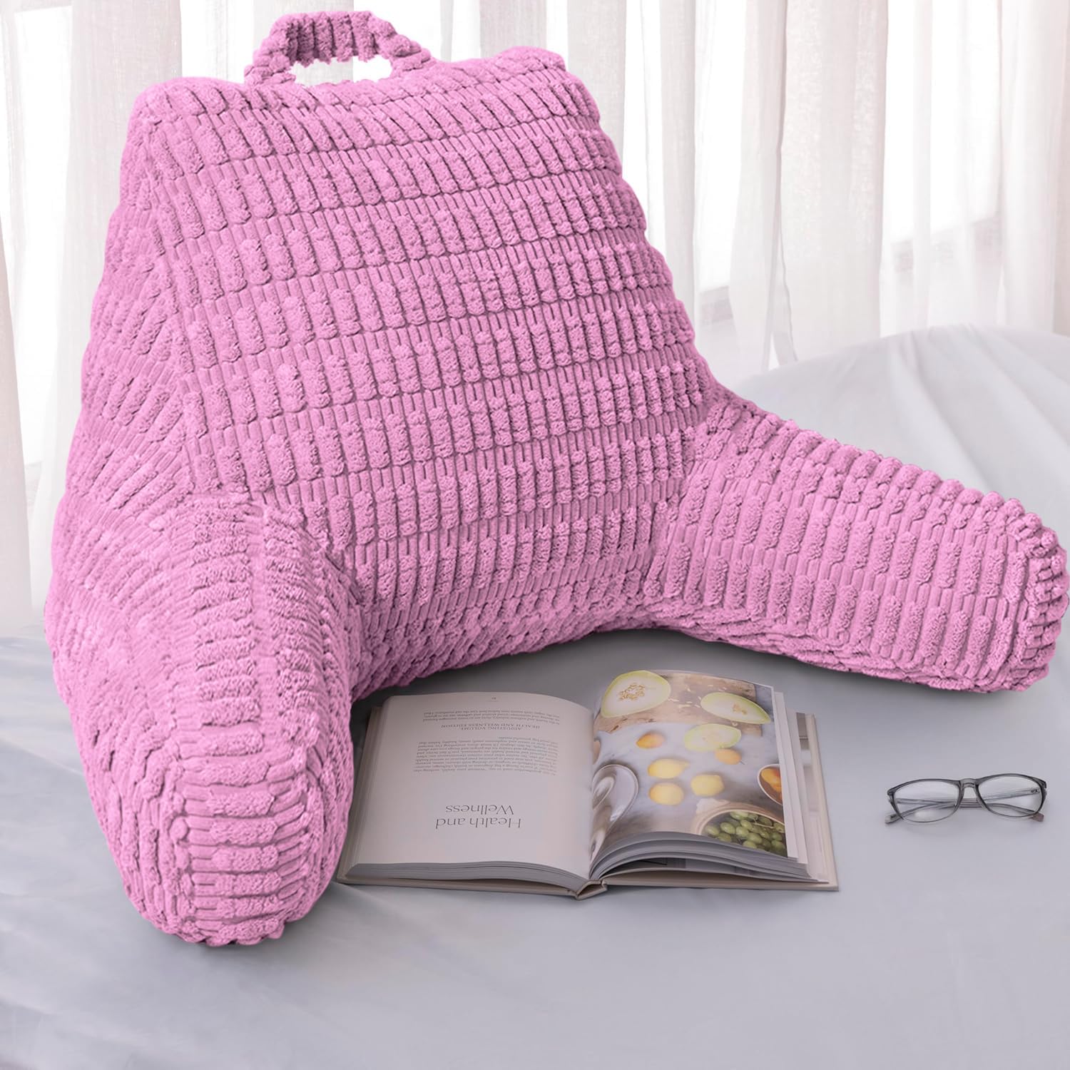 Reading Pillows for Sitting in Bed Adult, Back Rest Pillow for Sitting Up in Bed and Couch, Back Support Chair Pillow Support for Adult Backrest Pillows for Reading (Pale Pink 21 Inch)