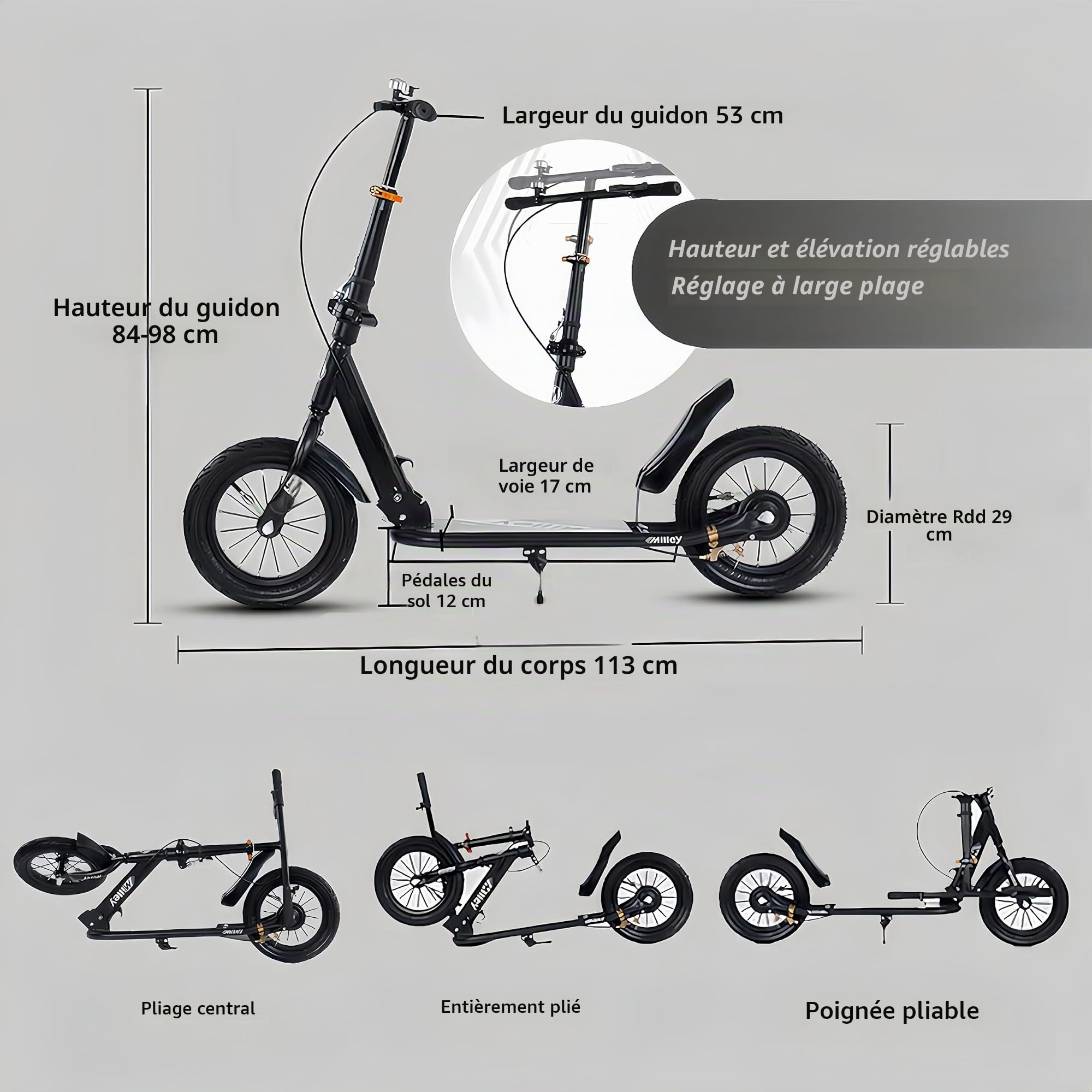 City Scooter 290mm XXL Big Wheel Scooter Adultes, Scooter City Pliable avec Frein à Main et Frein pour Adultes et Enfants, Capacité de Charge 150 kg