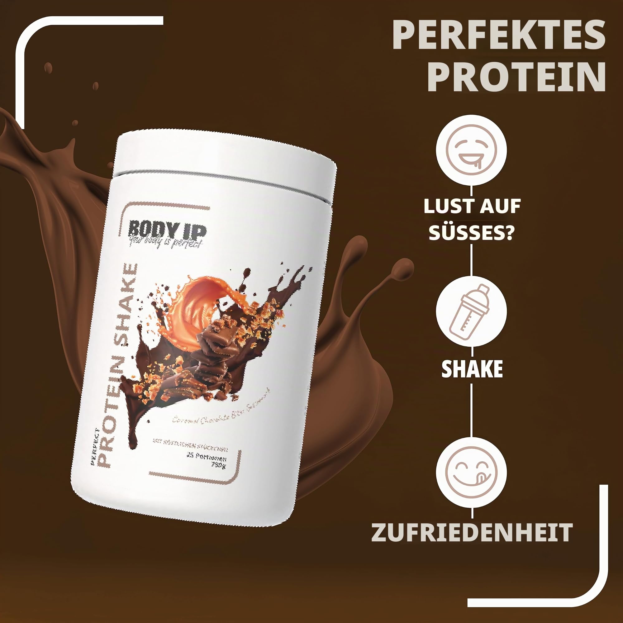 BODY IP Perfect Protein Pulver | dein Süßigkeitenersatz | Caramel Chocolate Bites | Whey Isolat, Whey Konzentrat & Casein | hoher BCAA Anteil | 25 Portionen | Protein Shake für Muskelaufbau | 750g