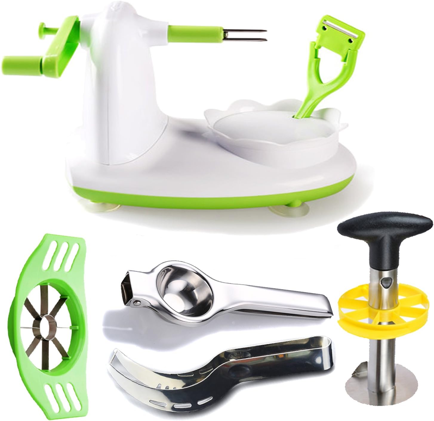 5 in 1Fruit Corer Peeler, Apple Watermelon Pineapple Slicer Peeler / Corer, Manual Lemon Squeezer