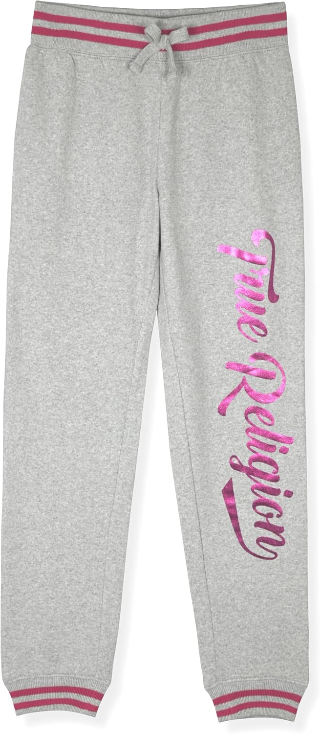 True Religion Girls 2 Piece Fleece Hooded Jogger Set – Zip-Front Hoodie & Sweatpants Outfit - Image 3