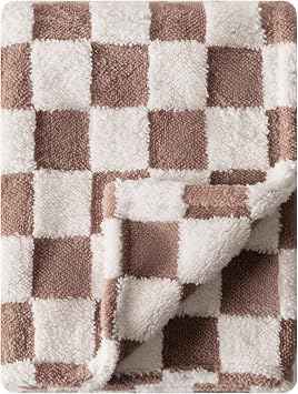 Ultra Soft Fuzzy 30 X 40 Inches Cozy Reversible Baby Bed Blanket with 3D Chessboard Grid - Warm Comfort for Toddlers, Infant or Newborn Brown