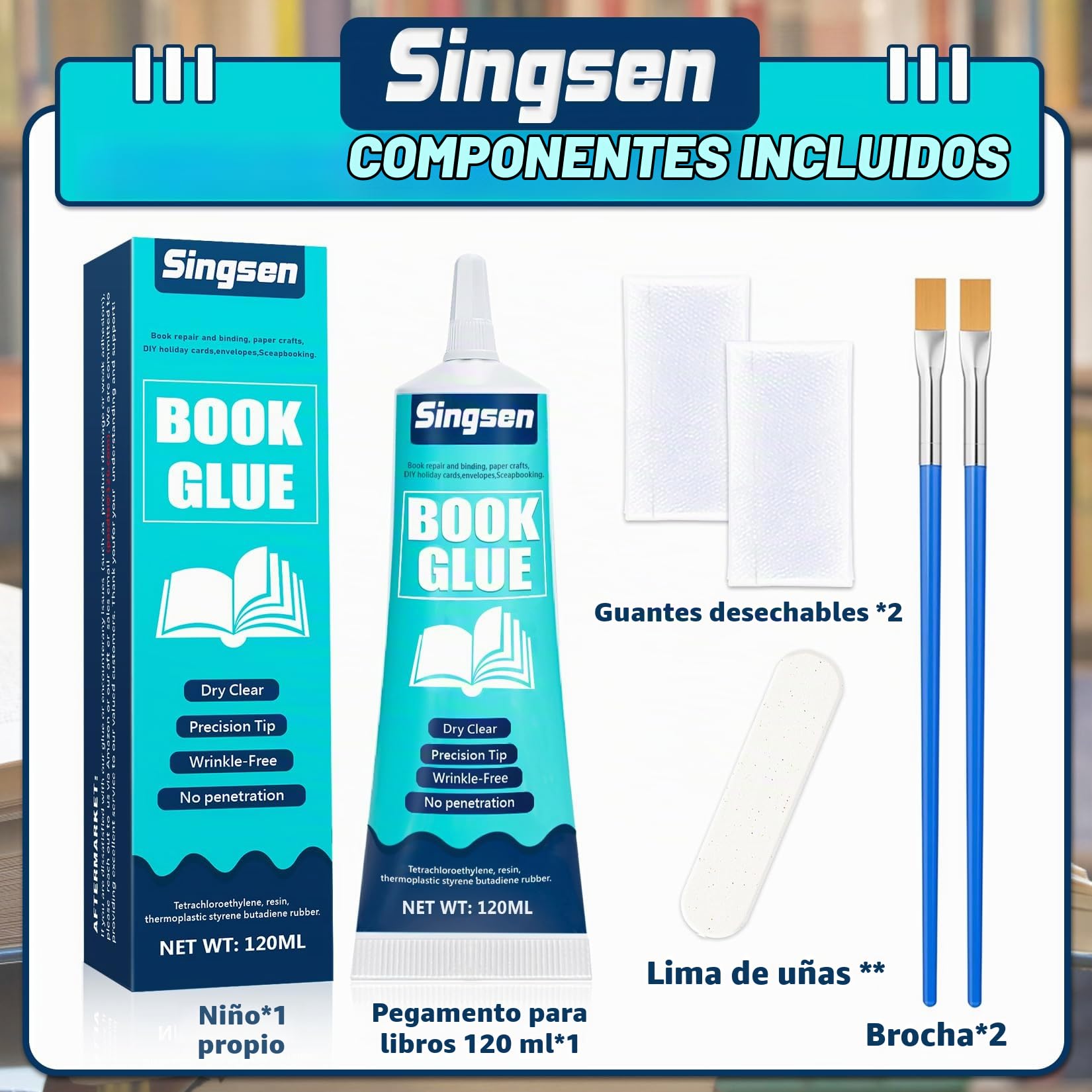 Pegamento para Libros, 120 ml de Pegamento Flexible para Encuadernación de Libros, Secado Claro y Fuerte, Pegamentos para Papel para Reparación y Unión de Libro, Sobres, Tarjetas Postales, Tarjetas de