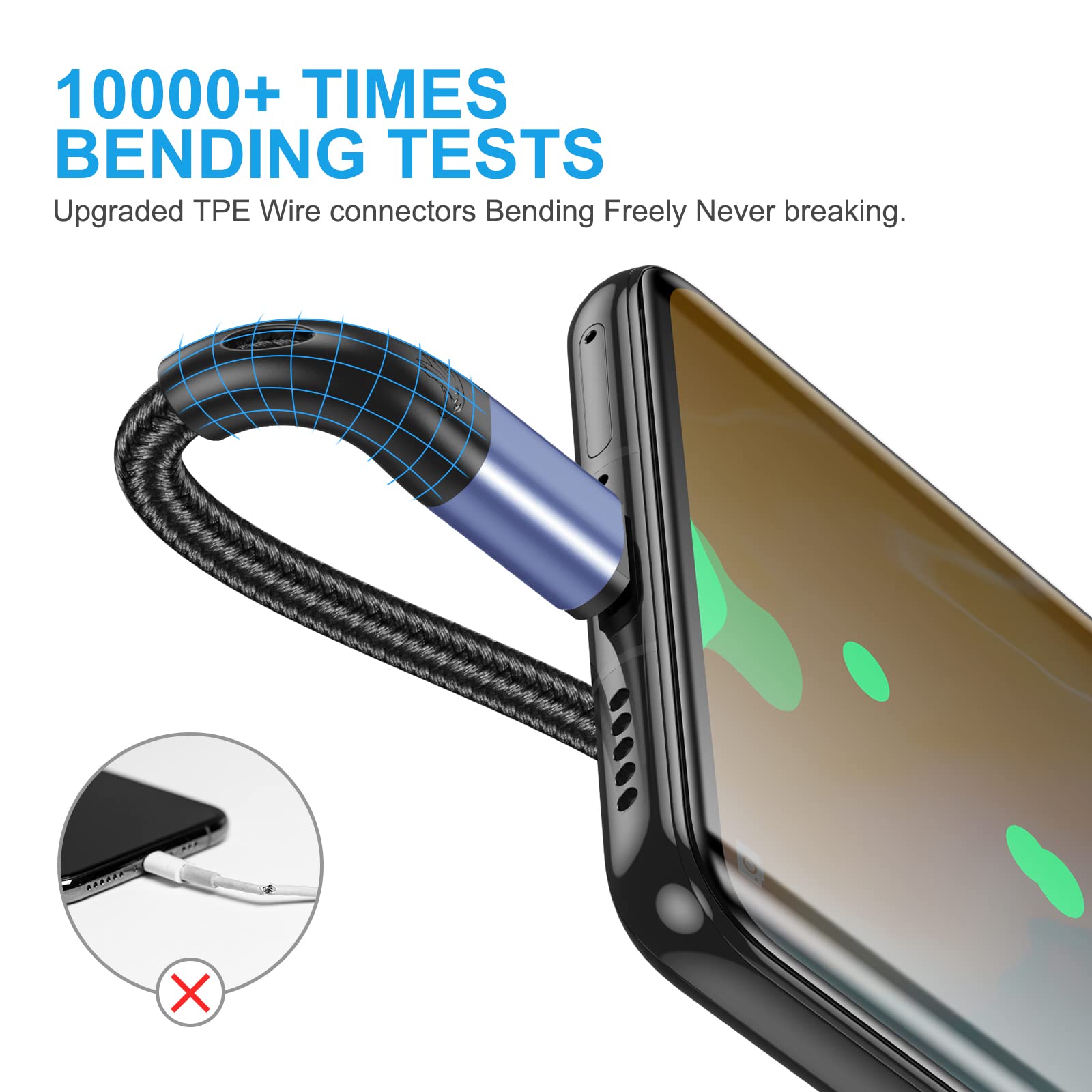 Câble USB Type C Charge Rapide 3M Nylon Tressé 3A Chargeur Rapide Type C vers A Compatible avec Samsung Galaxy S21 S20 S10 S9 S8 Plus Note 20 8 LG V50V 40 G8 (Bleu)