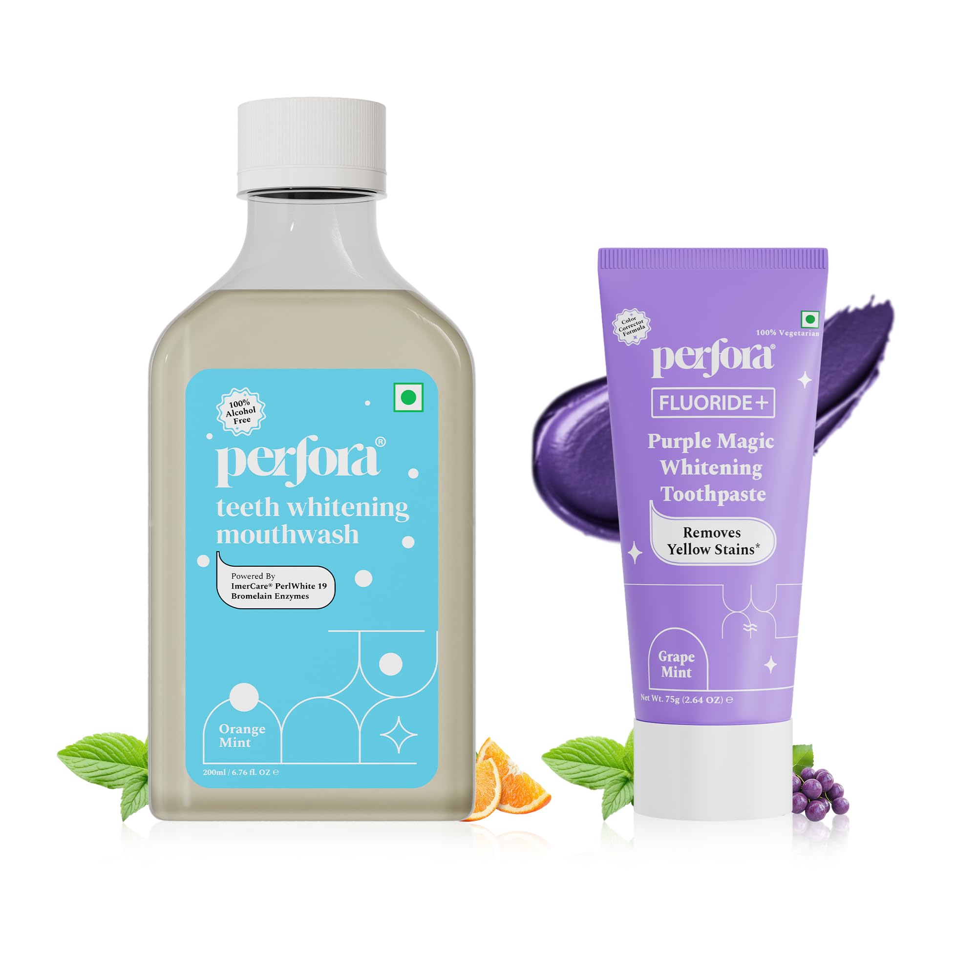 Perfora Teeth Whitening Combo | Enamel-Safe & Sensitivity-Free Oral Care Formula For Tooth Stain Removal | No Artificial Sweeteners | Purple Toothpaste-75gm & Teeth Whitening Mouthwash-picture-23