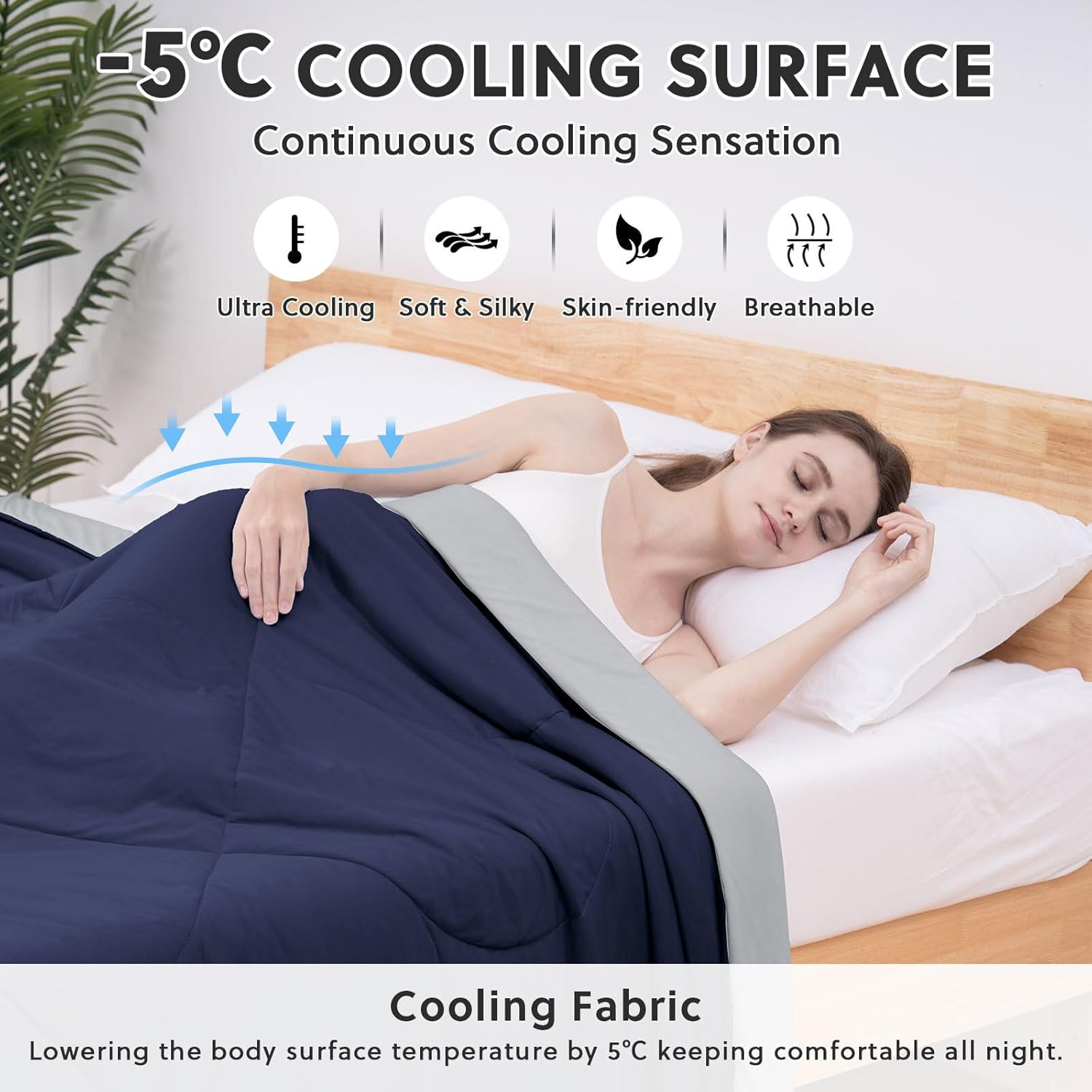 HOMFINE Cooling Comforter Japanese Double-Sided Cold Tech Fabric Cooling Blanket for Night Sweats Hot Sleepers, Q-Max 0.45 Soft Breathable Silky Smooth Lightweight Dark Blue Summer Comforter Queen - Image 2