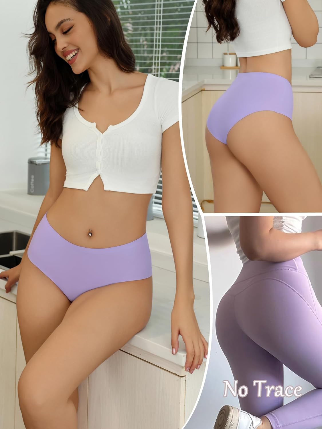 Bolivelan Women's Seamless Bikini Panties Mid Rise No Show Underwear with Cotton Crotch 6 Pack - Image 5