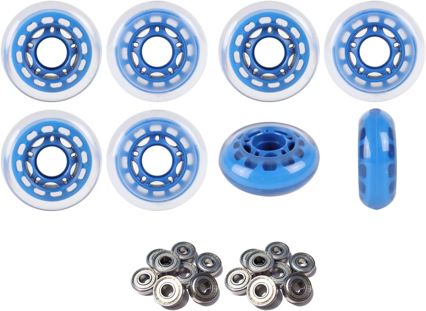 Player's Choice Roller Hockey Wheels 68mm 78A Soft Inline Skate Blue 8 Pack with ABEC 9 Bearings