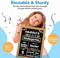 Vista 5 de PETCEE Letrero del primer día de escuela, marco de madera, pizarra de doble cara para el regreso a la escuela, reutilizable, borrable, de 10 x 12