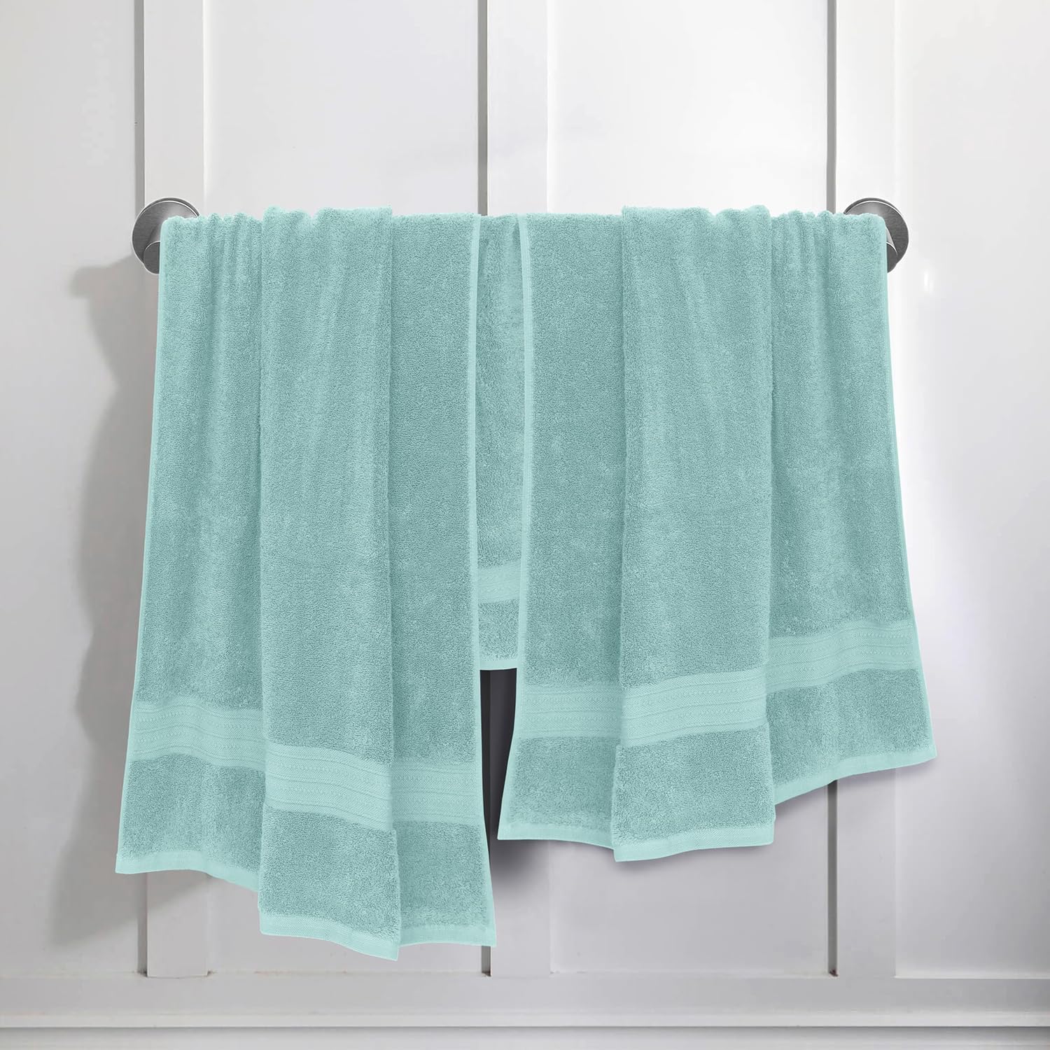 Feather & Stitch 100% Cotton Bath Towel Set of 6, 625 GSM Ultra Soft Highly Absorbent 2 Bath Towels, 2 Hand Towels & 2 Washcloth - Luxury Quick Dry Shower Towels. (Aqua Pure)