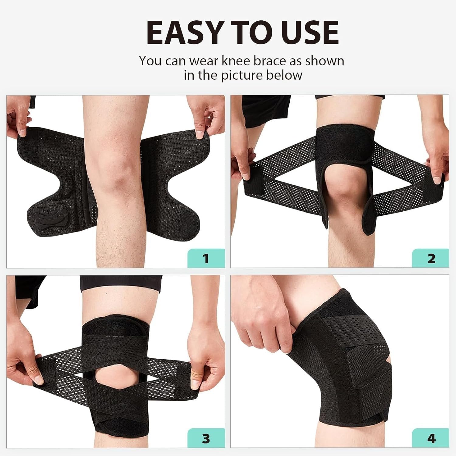 Bareform Meniscus Brace Original,Knee Brace with Side Stabilizers for Meniscus Tear, Breathable Compression Knee Support for Knee Pain (Black,Large)