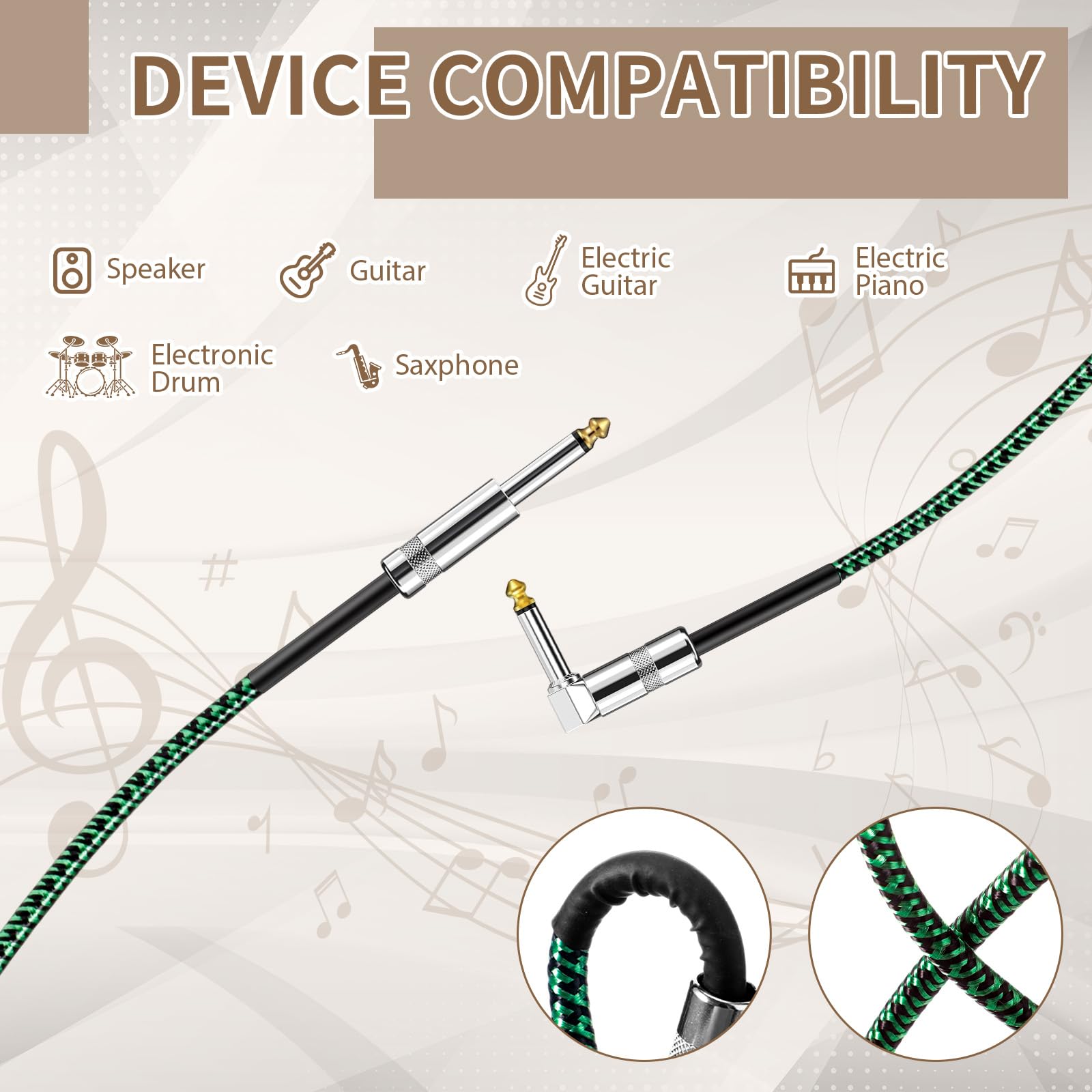 Paquete de 8 cables de instrumento de guitarra de 20 pies, TS recto a recto, cable de cobre profesional para guitarra eléctrica, bajo, teclado, amplificador, mezclador, audio profesional