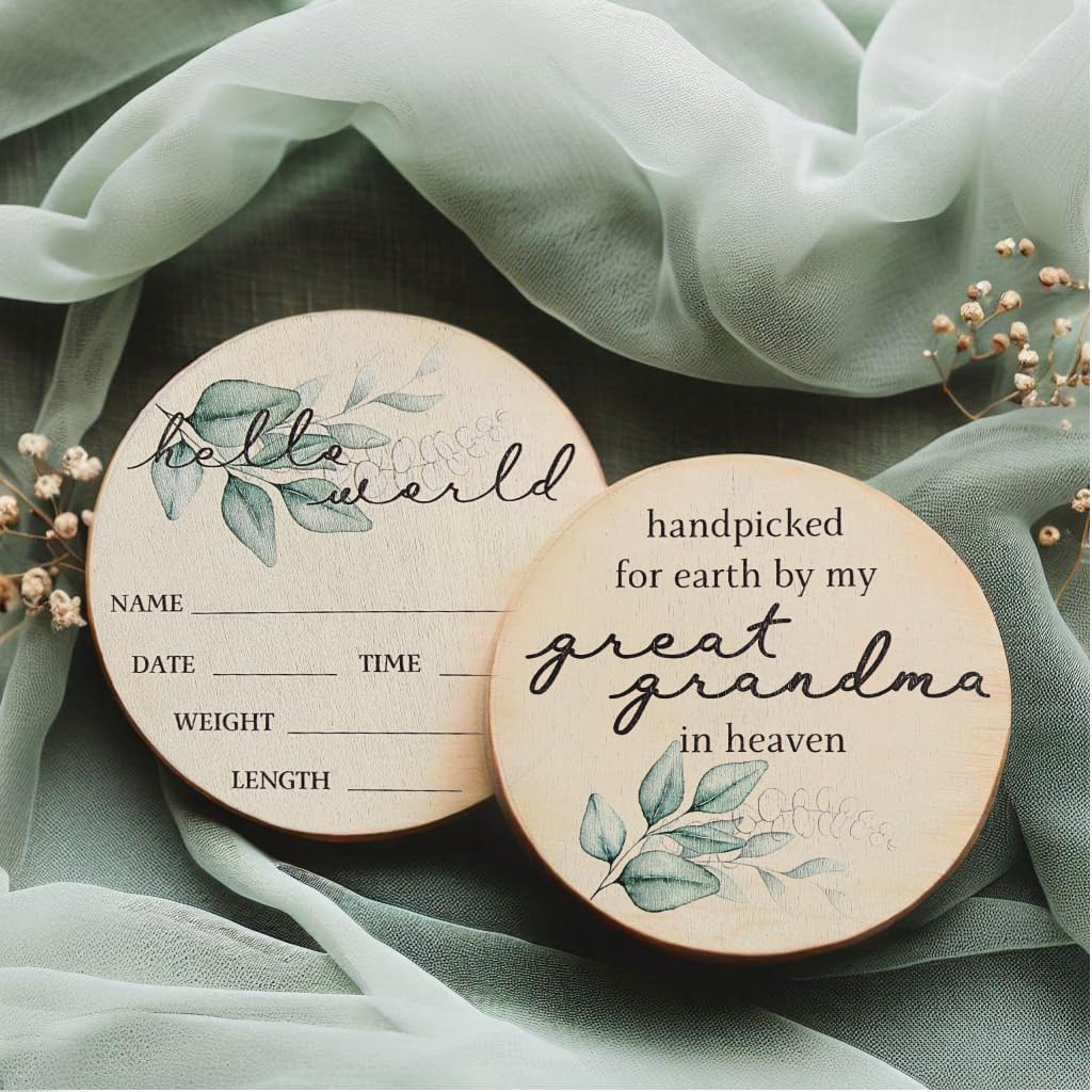 Handpicked for Earth by My Great Grandma in Heaven Pregnancy Announcement Sign - Reversible Memorial Wooden Newborn Birth Sign - In Loving Memory Nursery Decor Keepsake