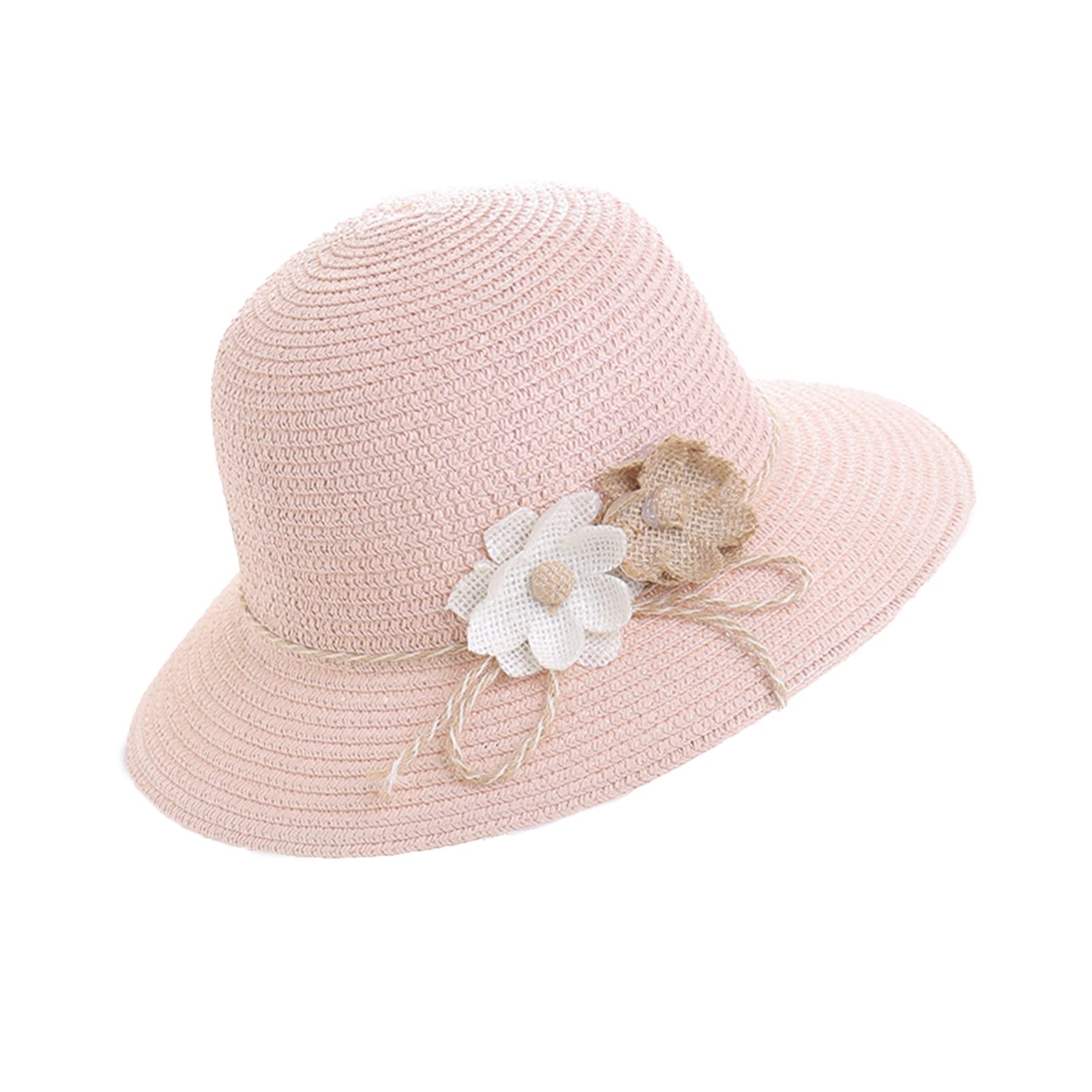 floatofly Sombreros de organza para mujer, sombrero de sol, sombrero de flores plegable, sombrero de sol, sombrero de paja absorbente del sudor, sombrero de paja para el sombrero de boda