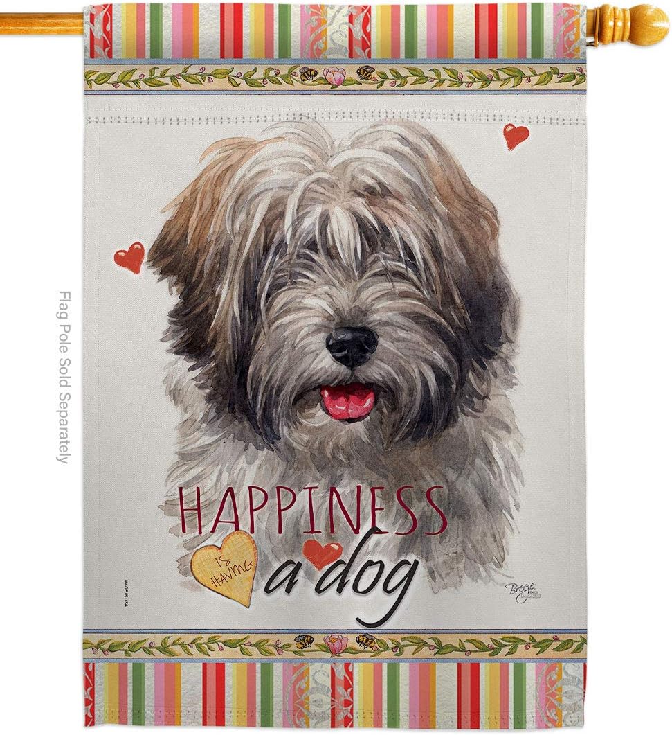 Tibetan Terrier Happiness House Flag Animals Dog Puppy Spoiled Paw Canine Fur Pet Nature Farm Animal Creature Small Decorative Gift Yard Banner Made In USA 28 X 40