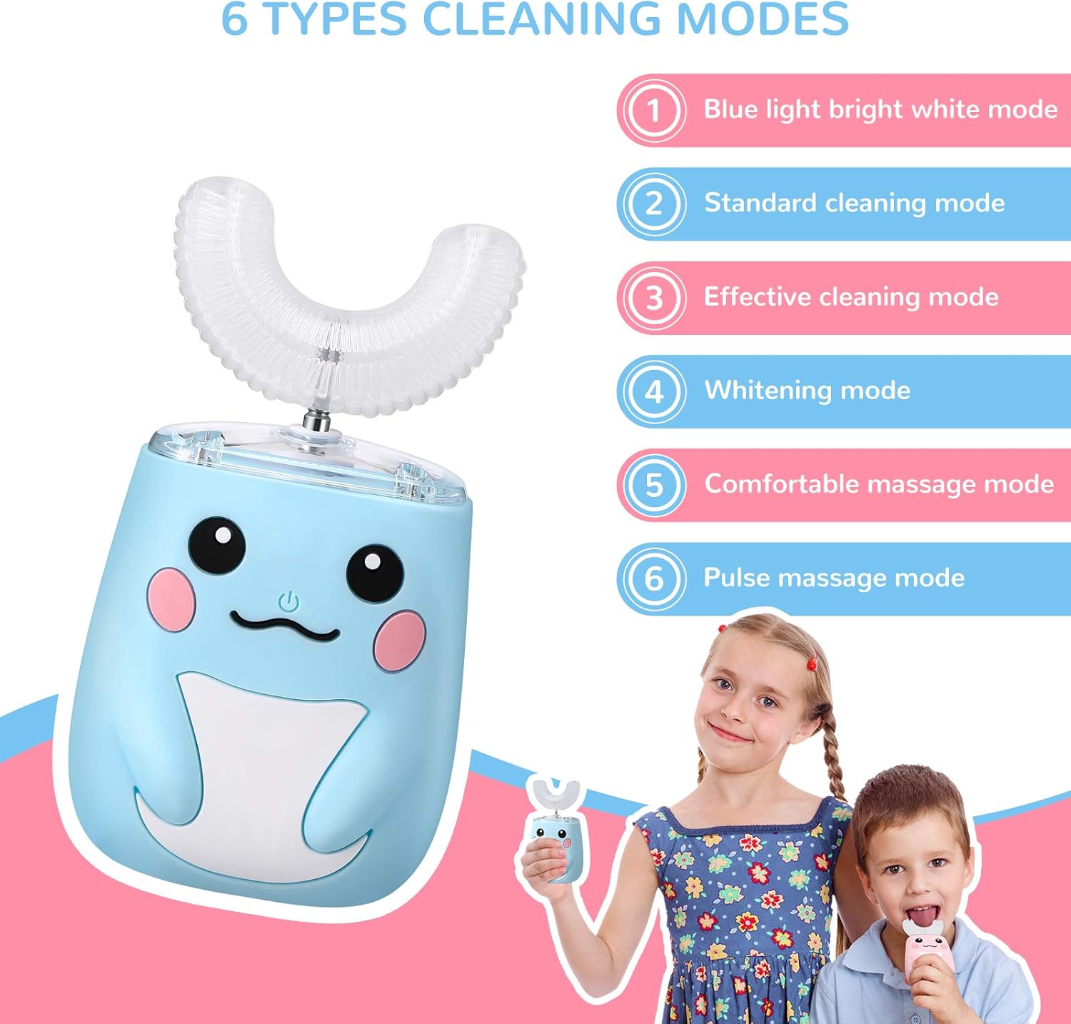 2 Pieces Kids U Shaped Electric Toothbrush, Ultrasonic Automatic Whitening Massage Toothbrush U-Type Cartoon Modeling Toothbrush with 4 Brush Heads for Sensitive Teeth Child 2-7 : Beauty & Personal Care