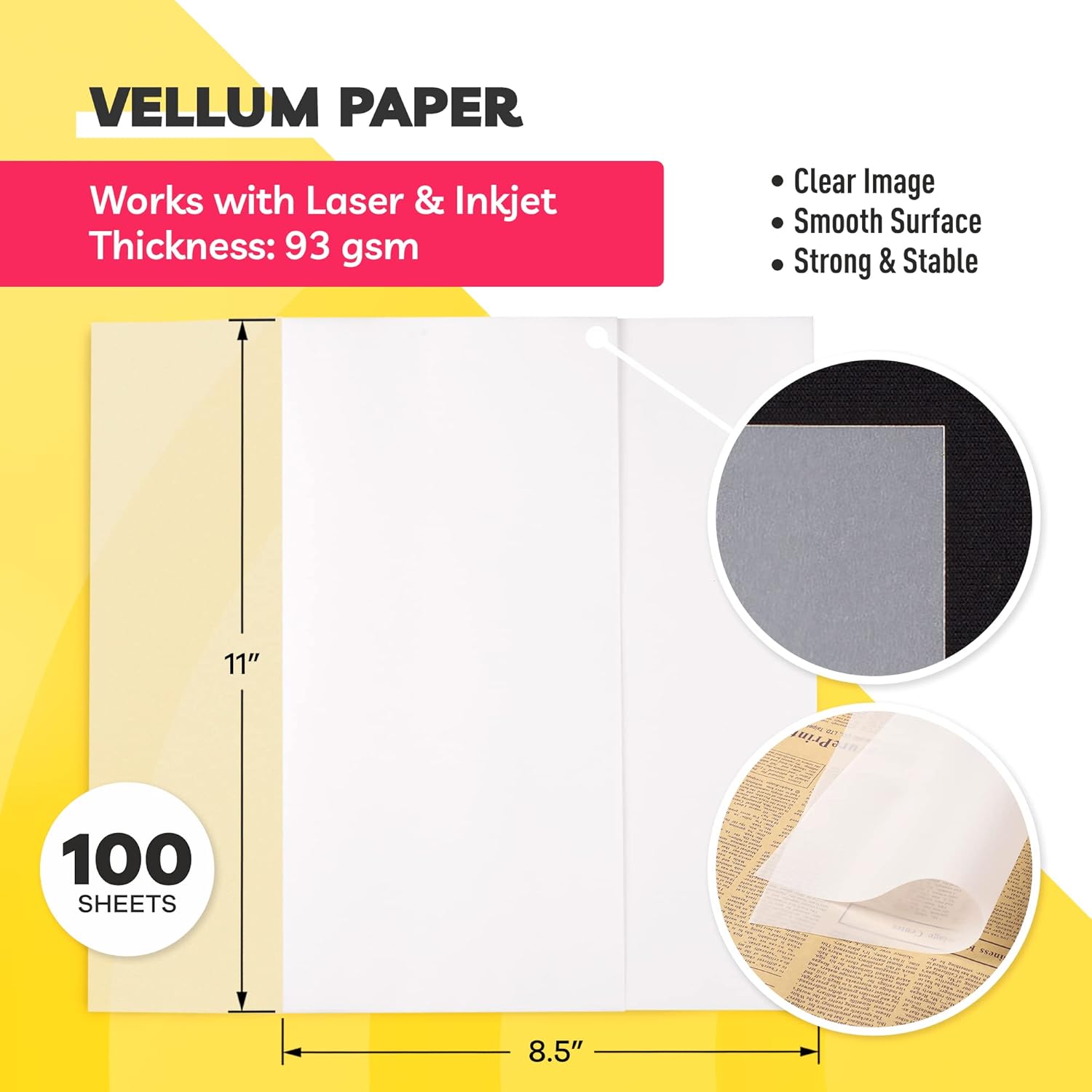 Vellum Paper 8.5 x 11 Translucent Printable (100 Sheets) - Translucent Vellum Paper - Clear Vellum Paper - Vellum Tracing Paper 8.5 x 11 - Vellum Paper for Invitations - Vegetal Paper - Trace Paper