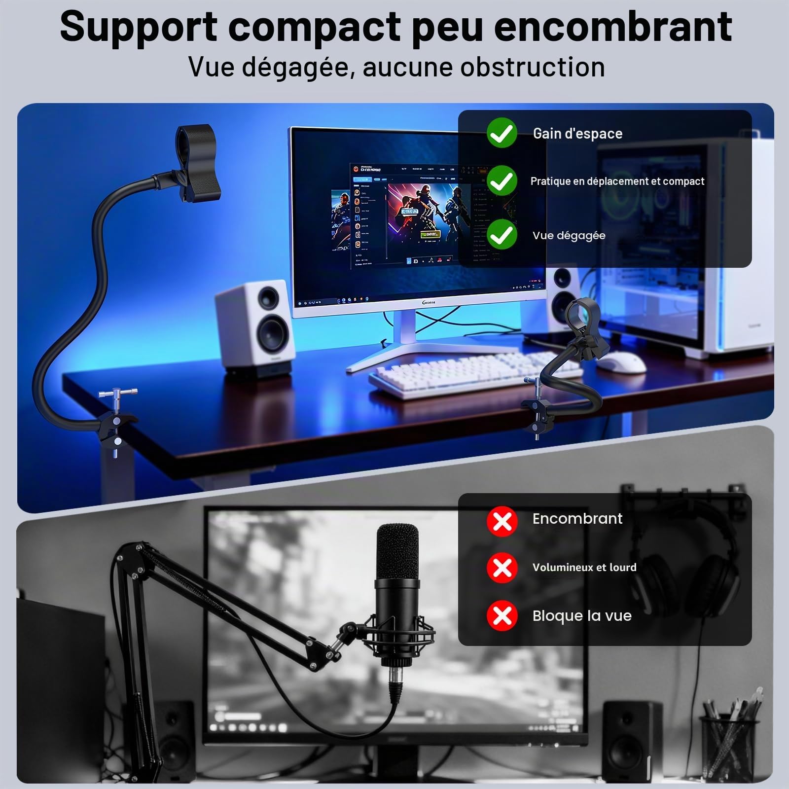 ZealSound Bras de Microphone, Support de Micro Flexible de 48 cm avec Adaptateur 3/8" à 5/8",Bras de Bureau Réglable et Compact Compatible avec Blue Snowball,Razer Seiren, Shure SM58, SoloCast et Plus