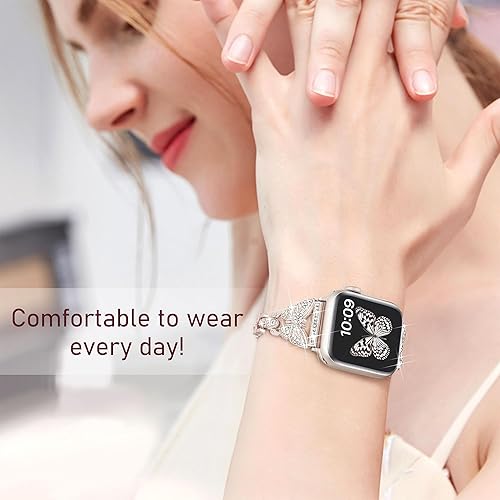 Miniatura 6 de wipalor Correa de mariposa para Apple Watch de 1.614, 1.575 y 1.496 pulgadas, para mujer, correas elegantes de metal para iWatch de 1.575 pulgadas