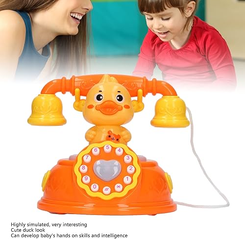 Miniatura 4 de SHYEKYO Juguete de teléfono con forma de pato, retro simulado educativo para niños, teléfono fijo de juguete, música ligera encantadora para jardín