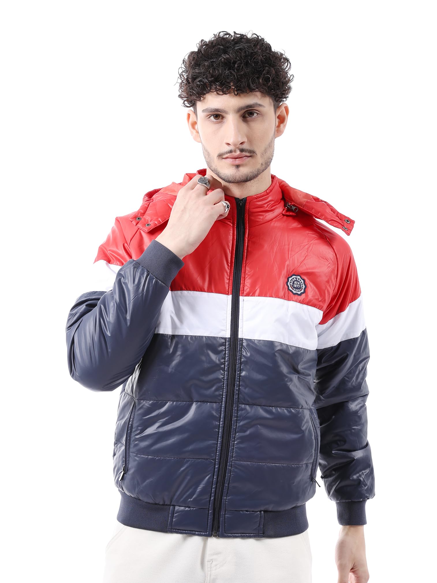 the indian garage co Men's Polyester Standard Length Slim Fit Placement Embroidery Bomber Jackets-picture-48