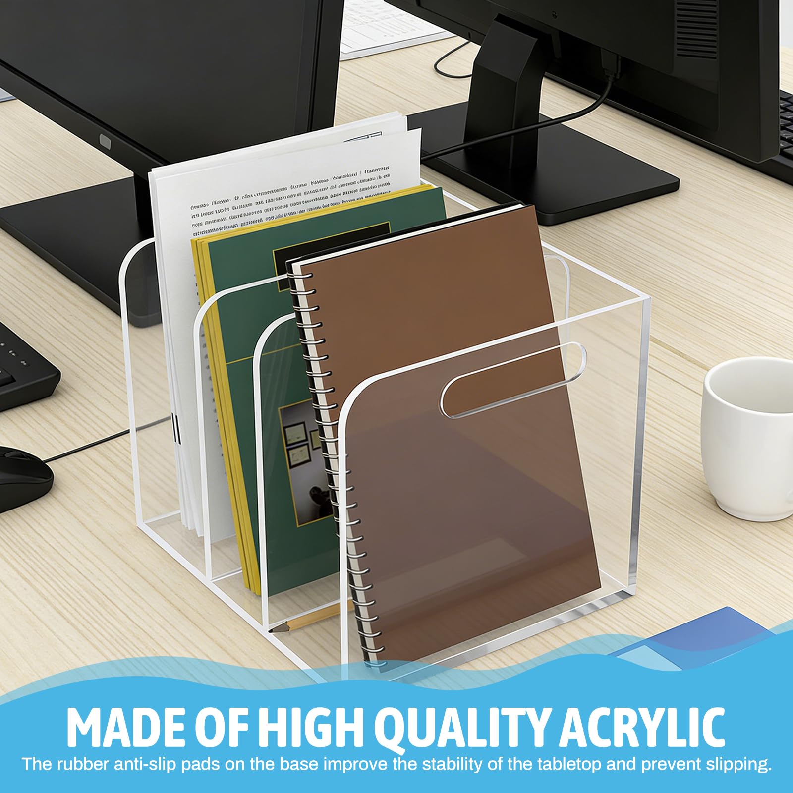 Stehsammler B5, Acryl Zeitschriftensammler mit 3 Fächer Aktenmagazinhalter Stehordner Transparenter Schreibtisch Briefhalter für Büro Zuhause Schule