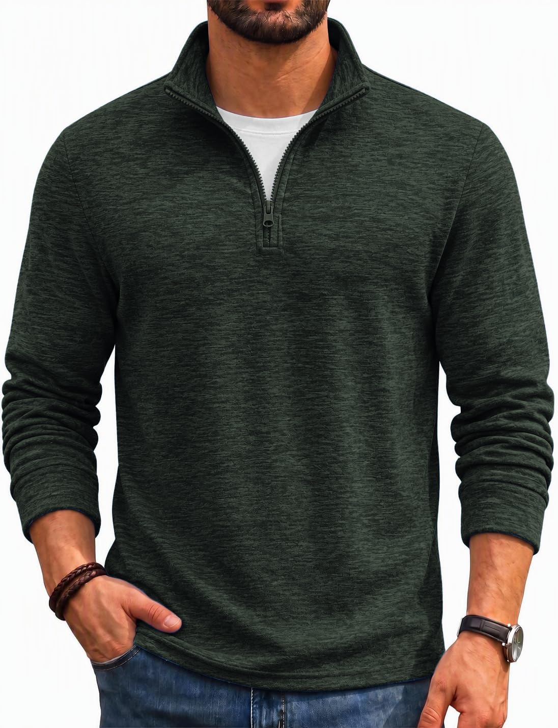 COOFANDY Men's Quarter Zip Pullover Sweater Regular Fit Fleece Sweatshirt