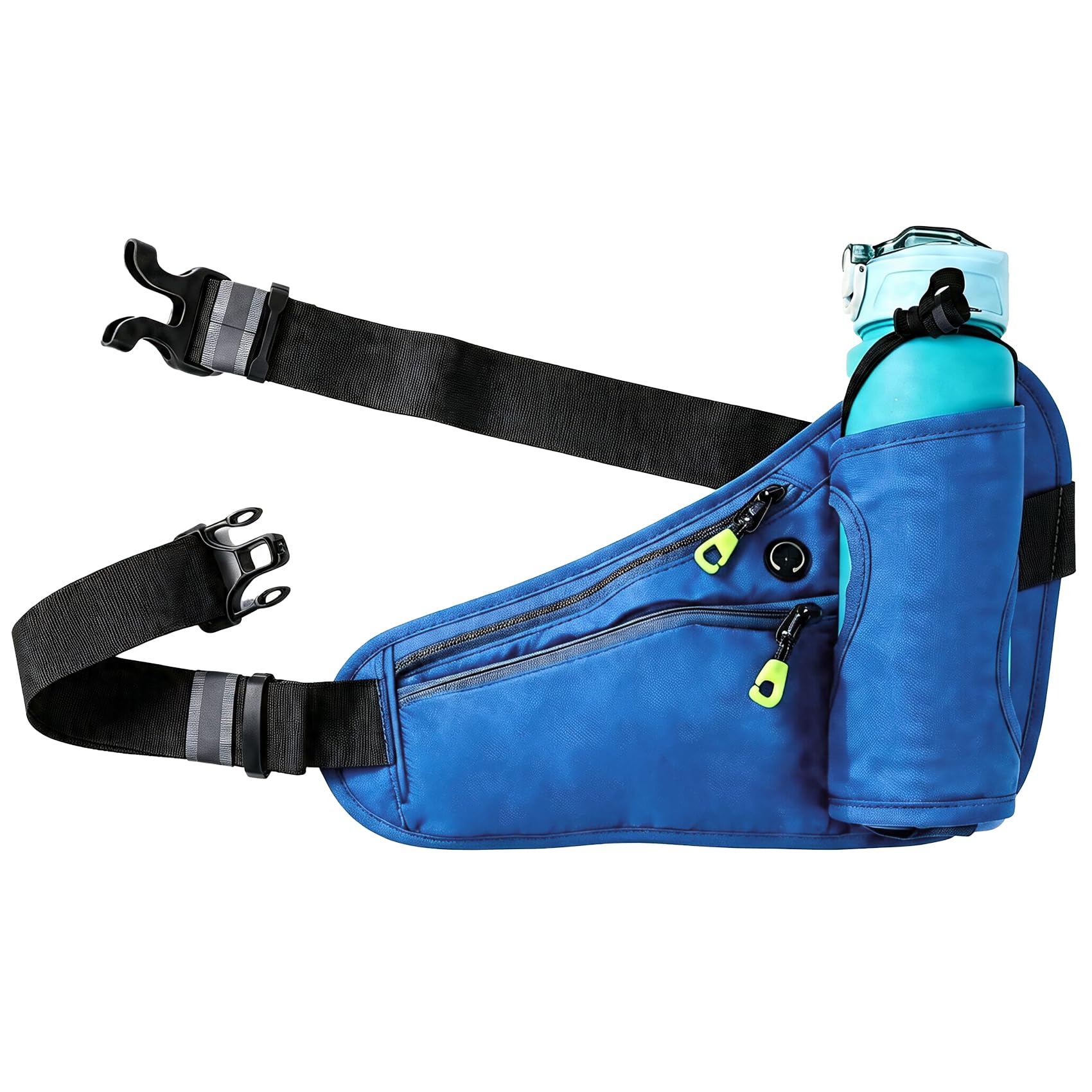 Light Waist Pack with Water Bottle Holder – Waterproof Breathable Running Fanny Pack, Multi-Pocket Storage for Phone & Keys, Headphone Hole Reflective Strips for Running, Cycling, Dog Walking,Blue